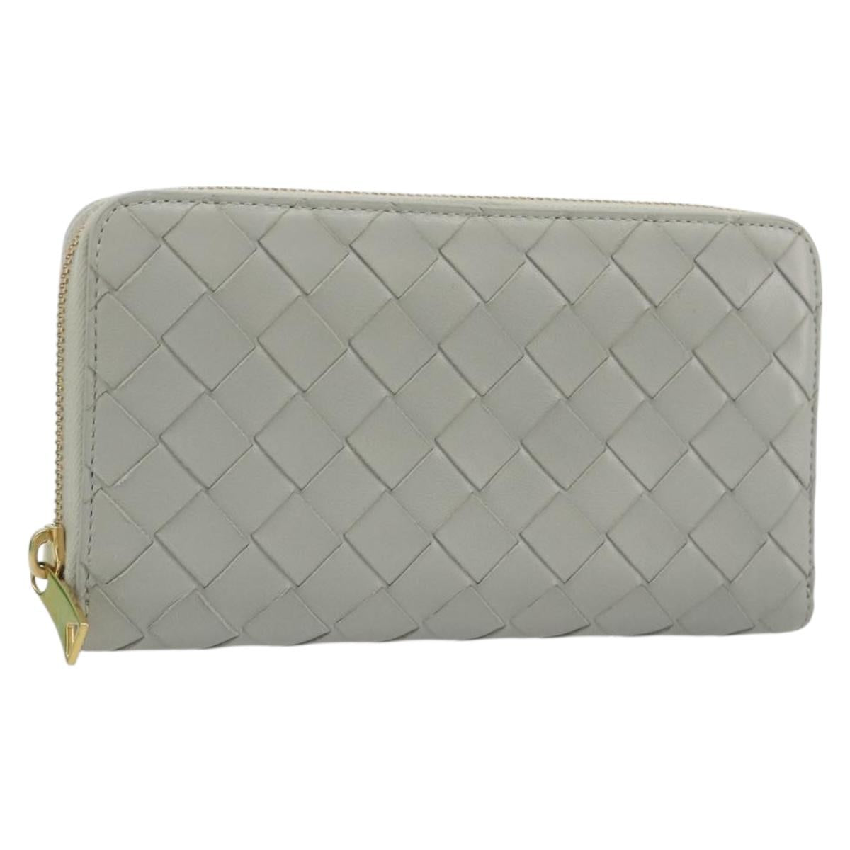 BOTTEGA VENETA INTRECCIATO Long Wallet Leather Gray Gold Auth 196669M