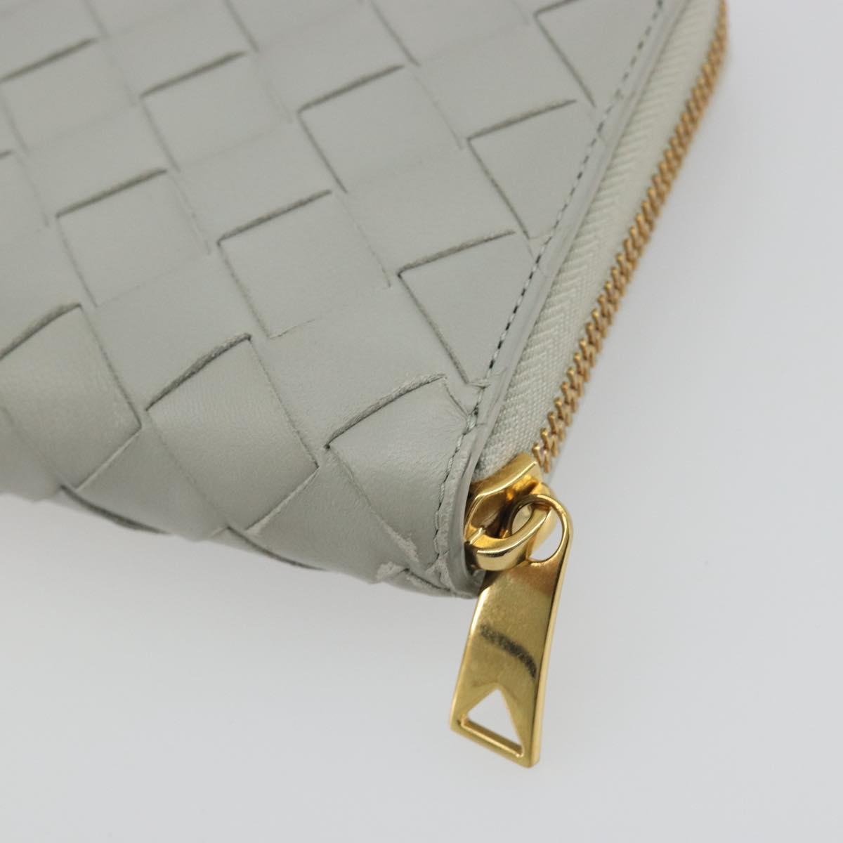 BOTTEGA VENETA INTRECCIATO Long Wallet Leather Gray Gold Auth 196669M