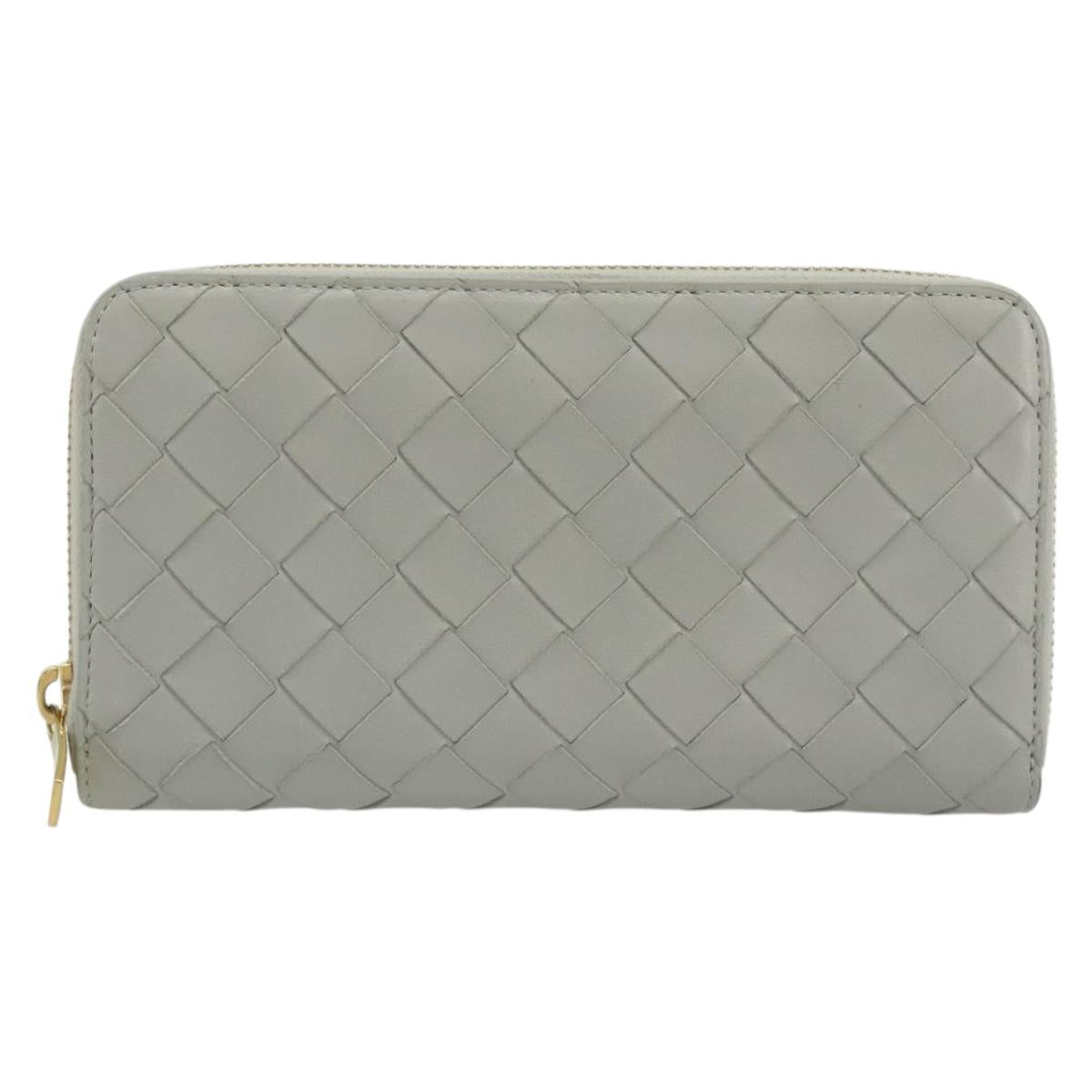 BOTTEGA VENETA INTRECCIATO Long Wallet Leather Gray Gold Auth 196669M