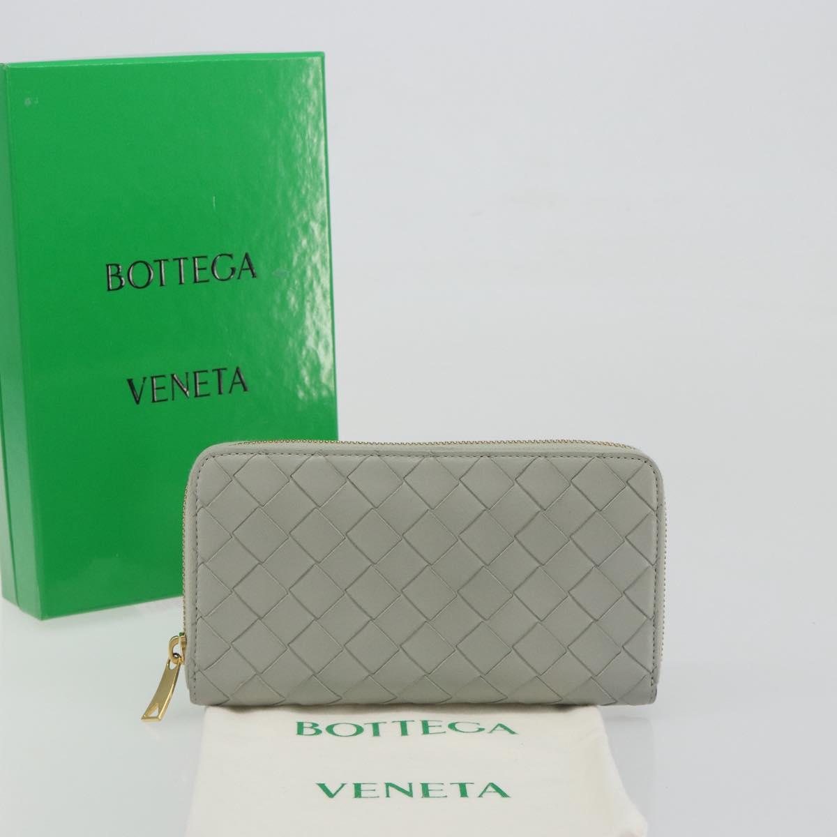 BOTTEGA VENETA INTRECCIATO Long Wallet Leather Gray Gold Auth 196669M