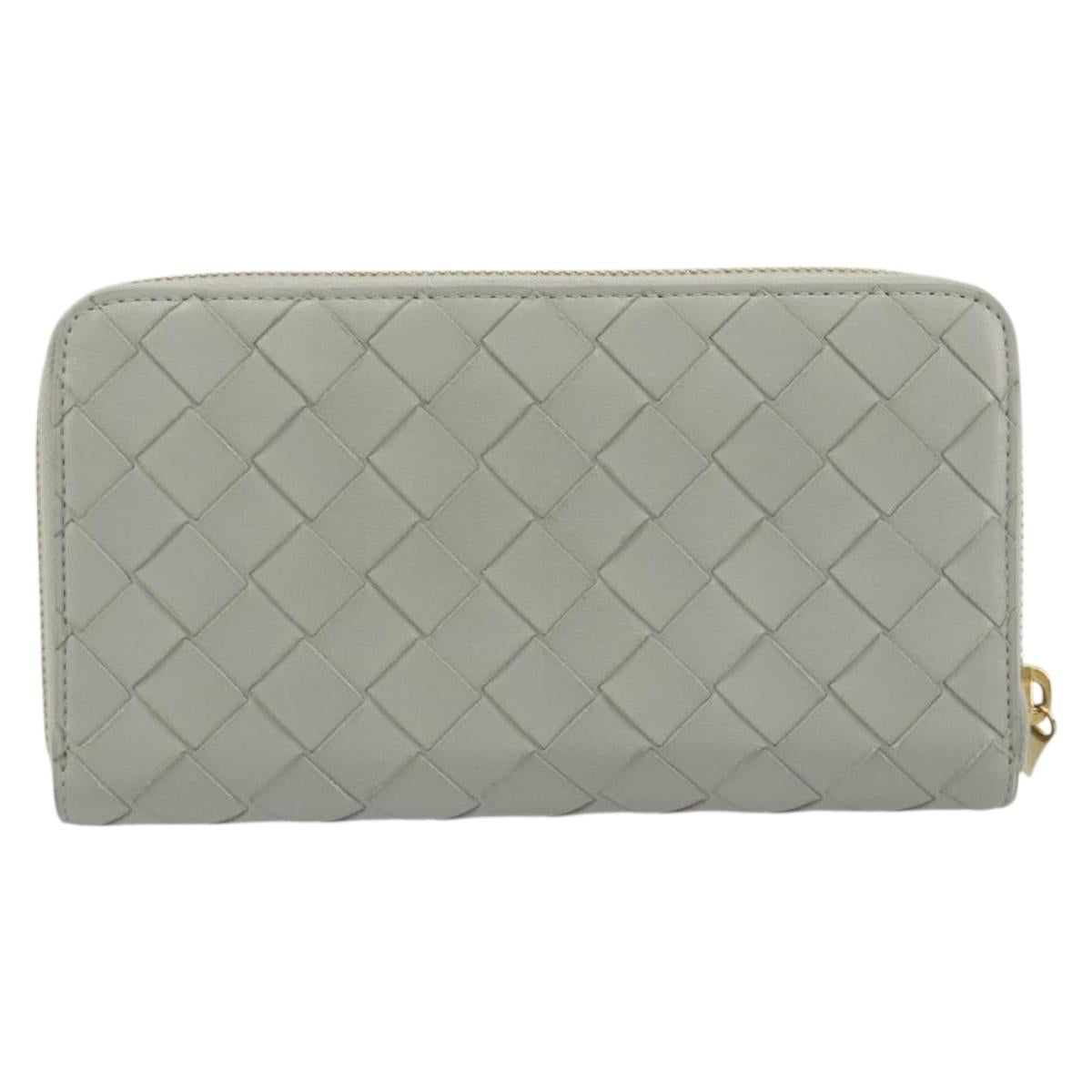 BOTTEGA VENETA INTRECCIATO Long Wallet Leather Gray Gold Auth 196669M