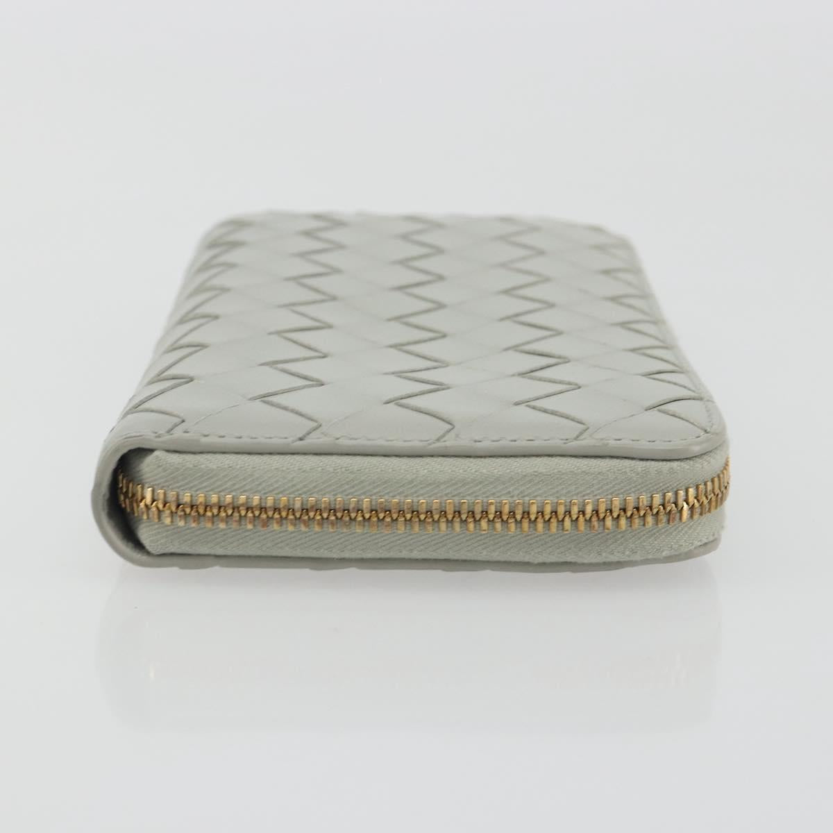 BOTTEGA VENETA INTRECCIATO Long Wallet Leather Gray Gold Auth 196669M