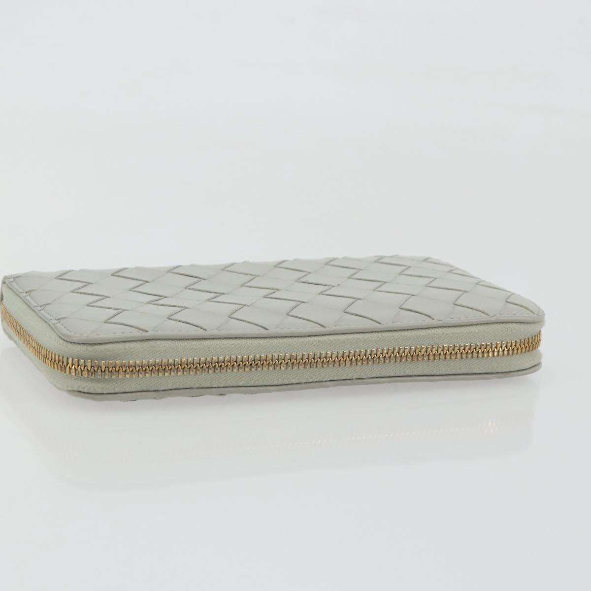 BOTTEGA VENETA INTRECCIATO Long Wallet Leather Gray Gold Auth 196669M