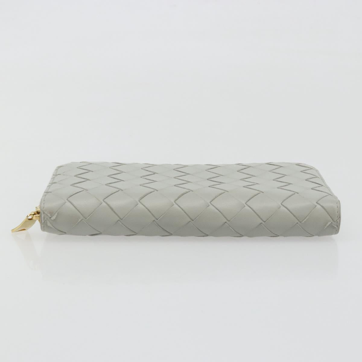 BOTTEGA VENETA INTRECCIATO Long Wallet Leather Gray Gold Auth 196669M