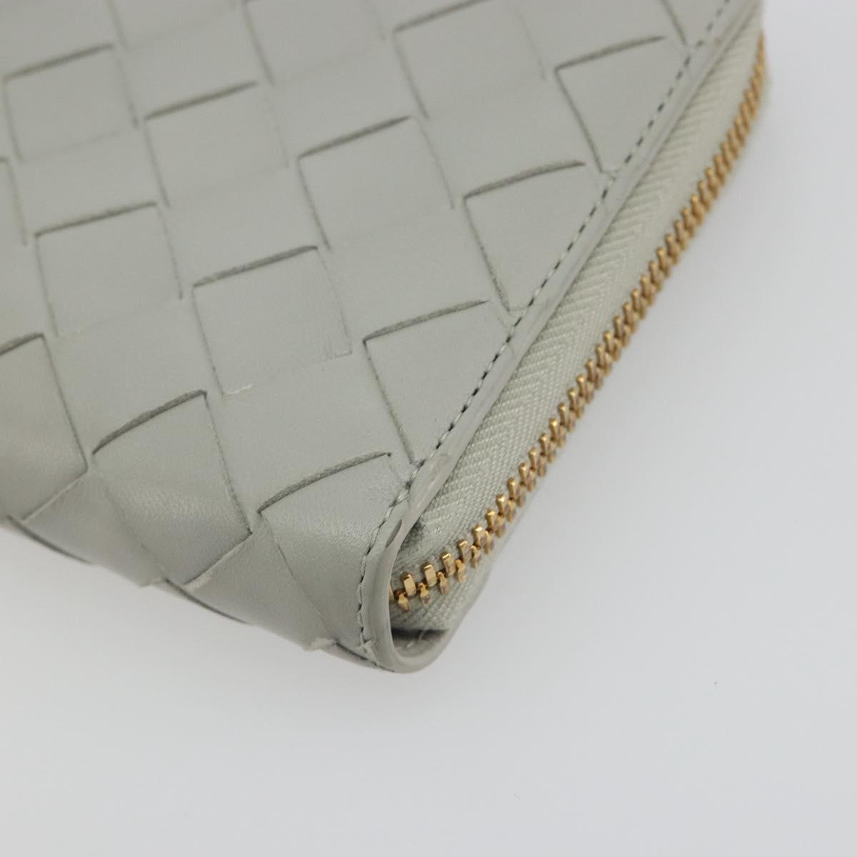 BOTTEGA VENETA INTRECCIATO Long Wallet Leather Gray Gold Auth 196669M