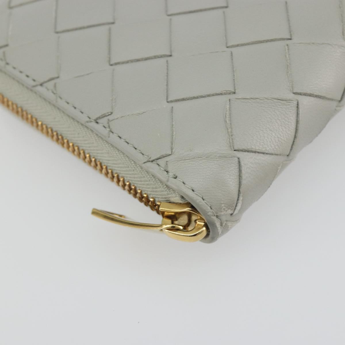 BOTTEGA VENETA INTRECCIATO Long Wallet Leather Gray Gold Auth 196669M