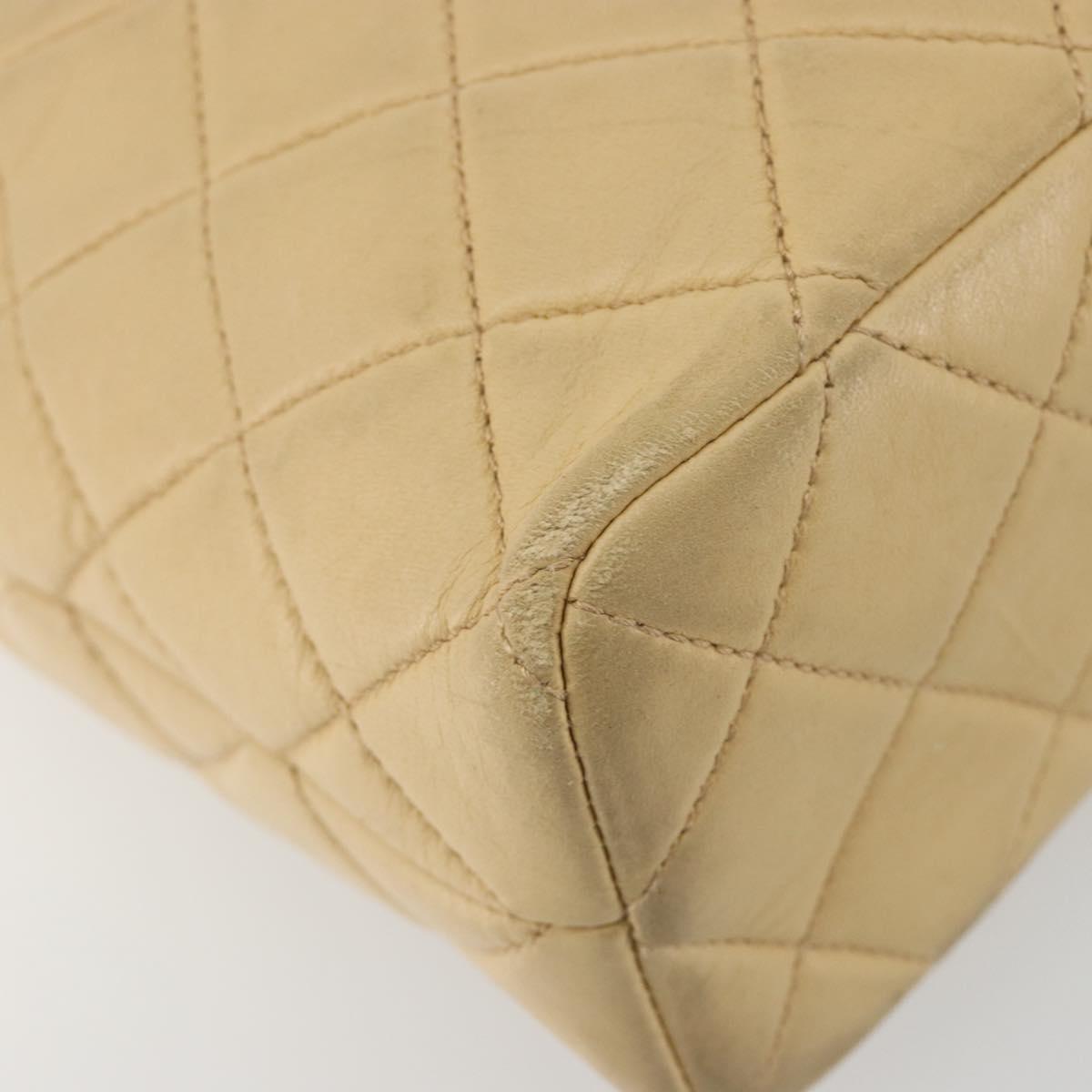 CHANEL Matelasse Chain Shoulder Bag Lamb Skin Beige CC Auth 196671A