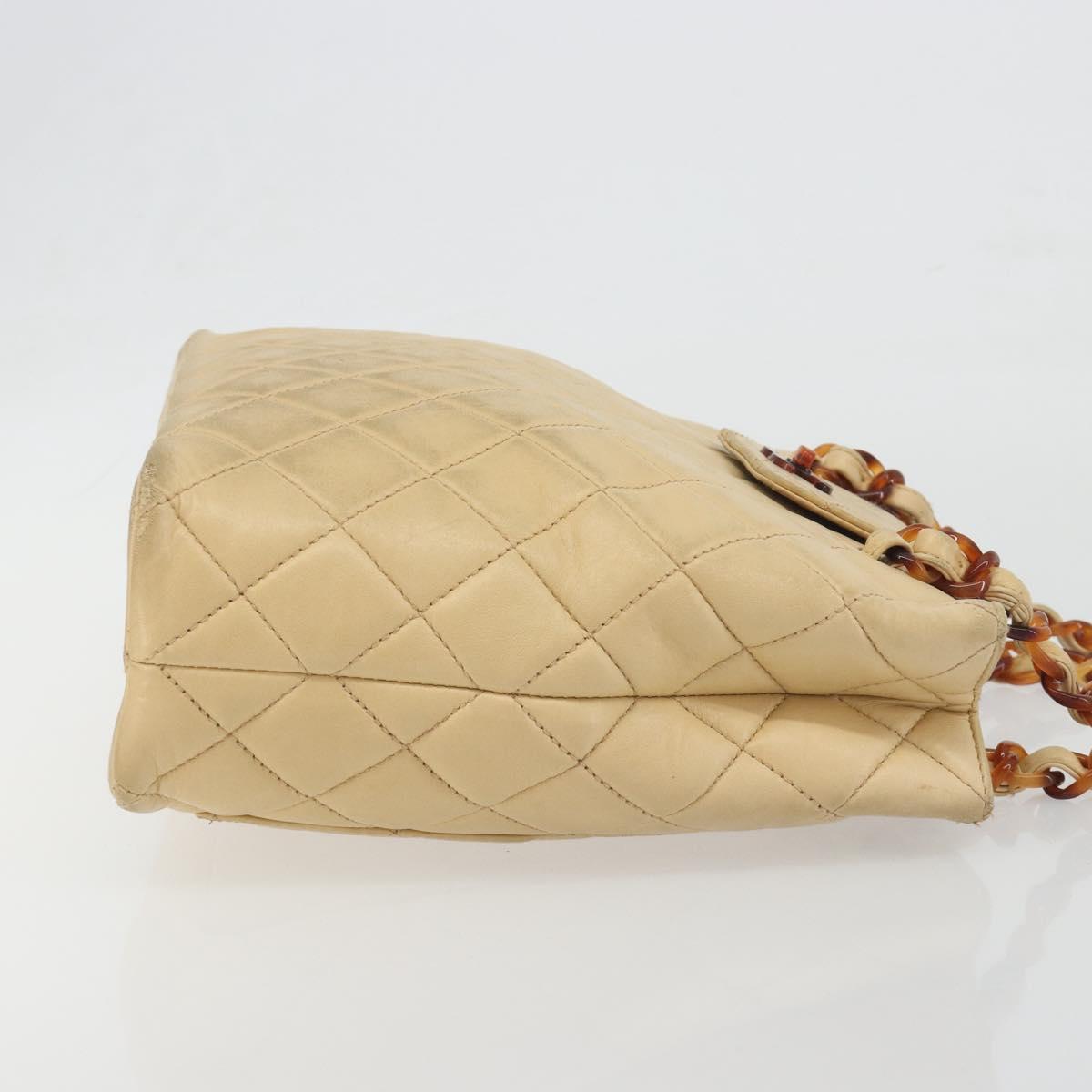 CHANEL Matelasse Chain Shoulder Bag Lamb Skin Beige CC Auth 196671A