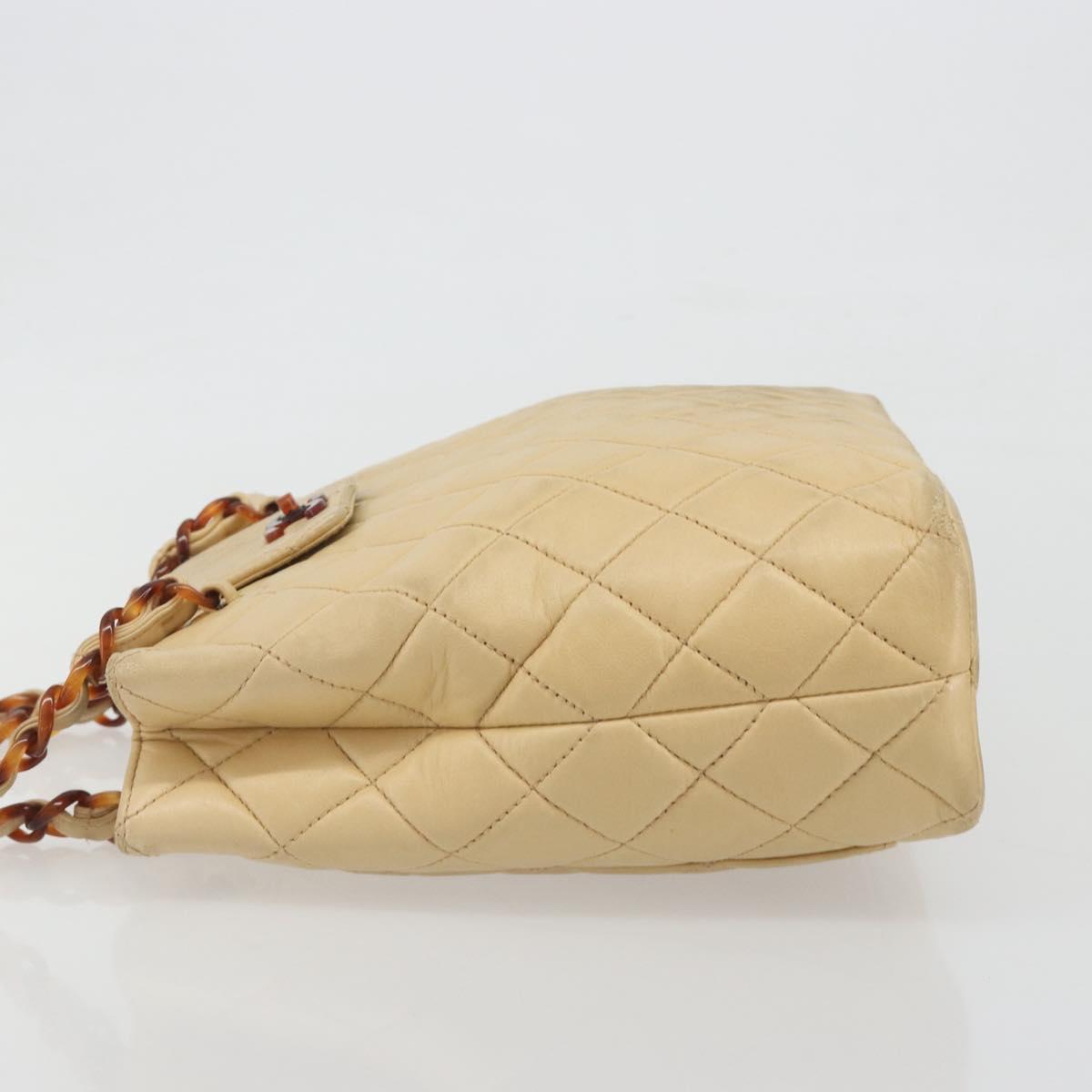 CHANEL Matelasse Chain Shoulder Bag Lamb Skin Beige CC Auth 196671A