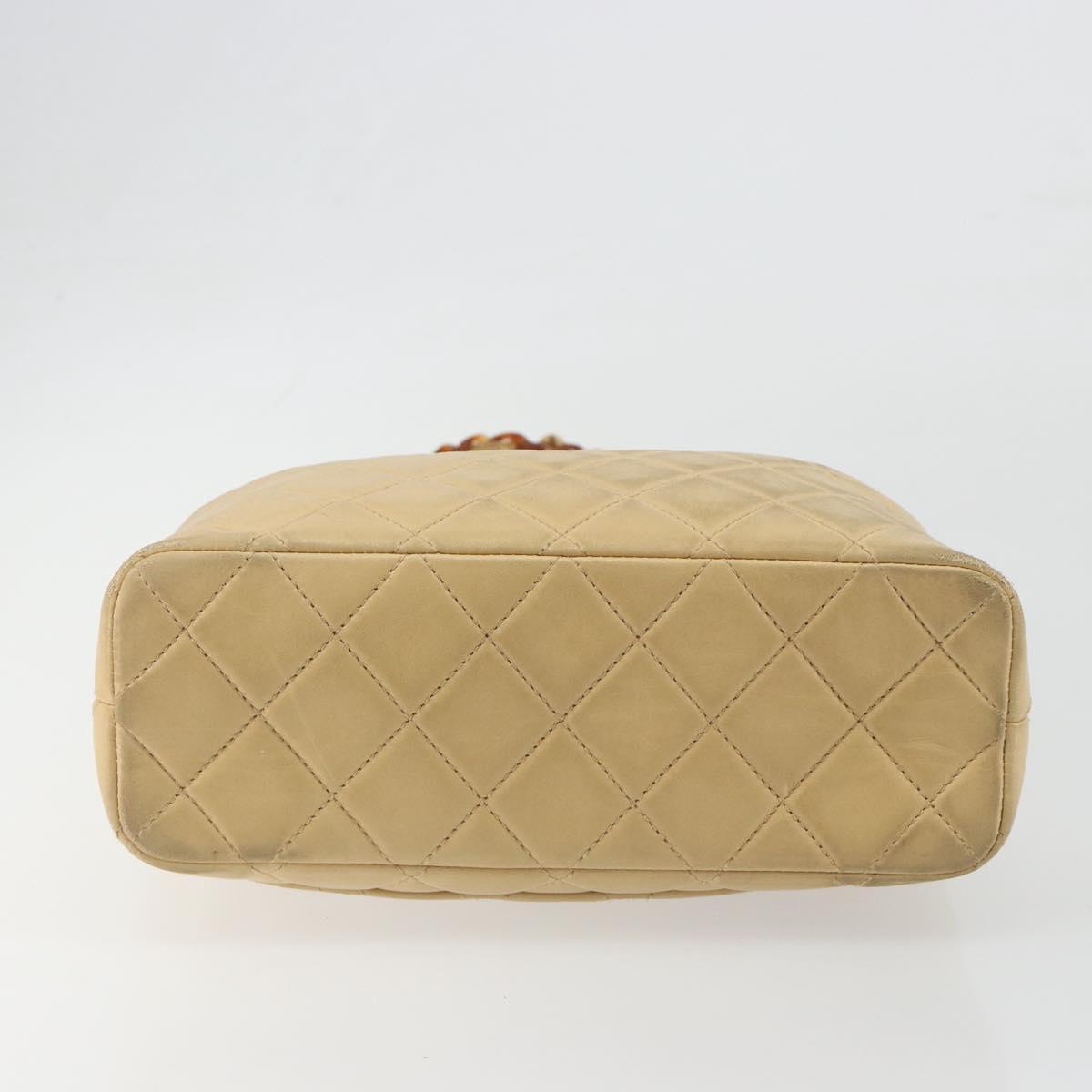 CHANEL Matelasse Chain Shoulder Bag Lamb Skin Beige CC Auth 196671A