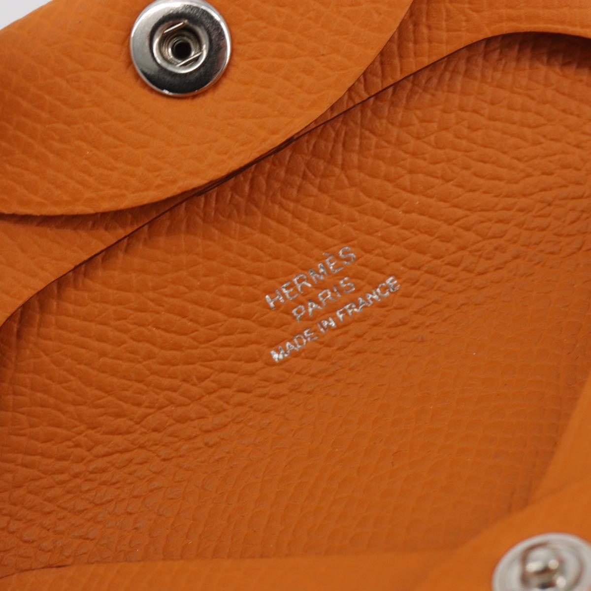 HERMES Bastia Terre Batue Coin Purse Leather Orange Silver Auth 196674V