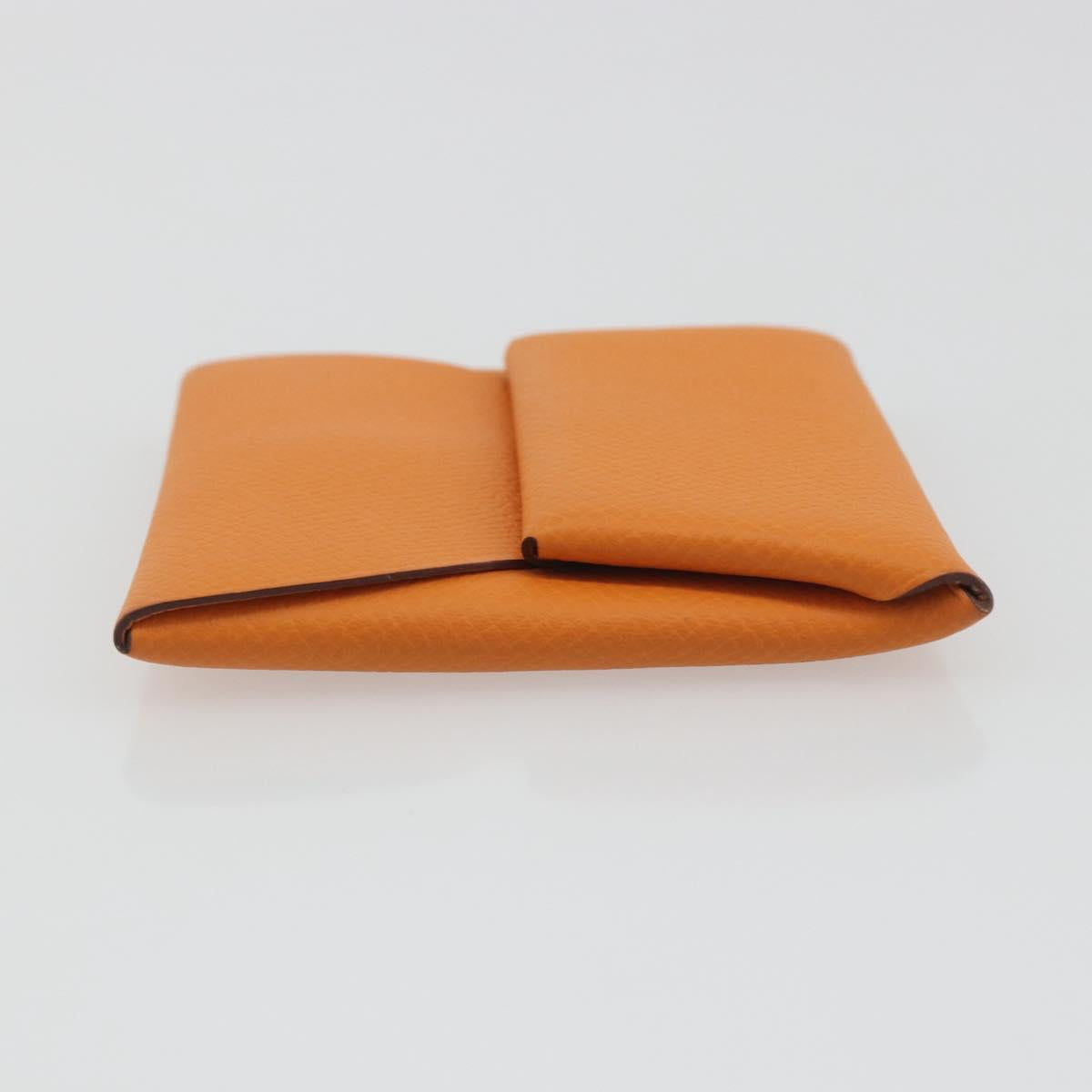 HERMES Bastia Terre Batue Coin Purse Leather Orange Silver Auth 196674V