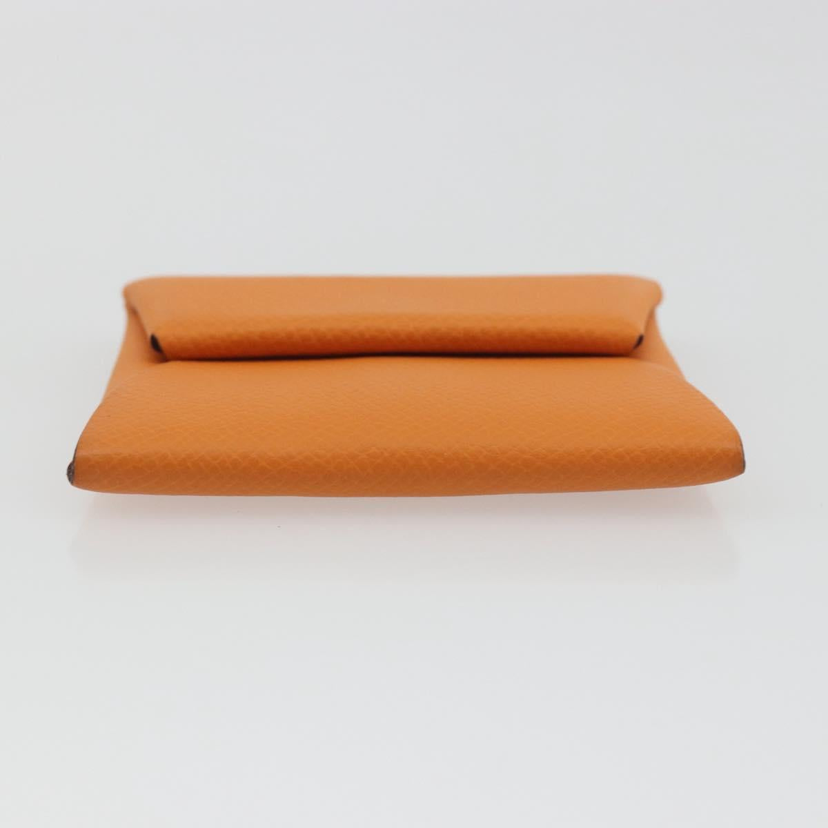 HERMES Bastia Terre Batue Coin Purse Leather Orange Silver Auth 196674V