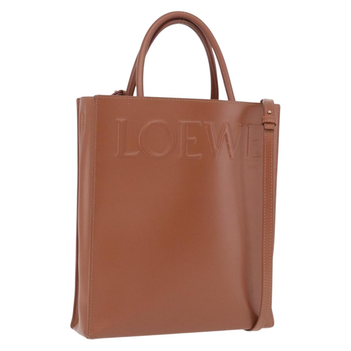 LOEWE Standard A4 Hand Bag Leather 2way Brown Gold Auth 196677A