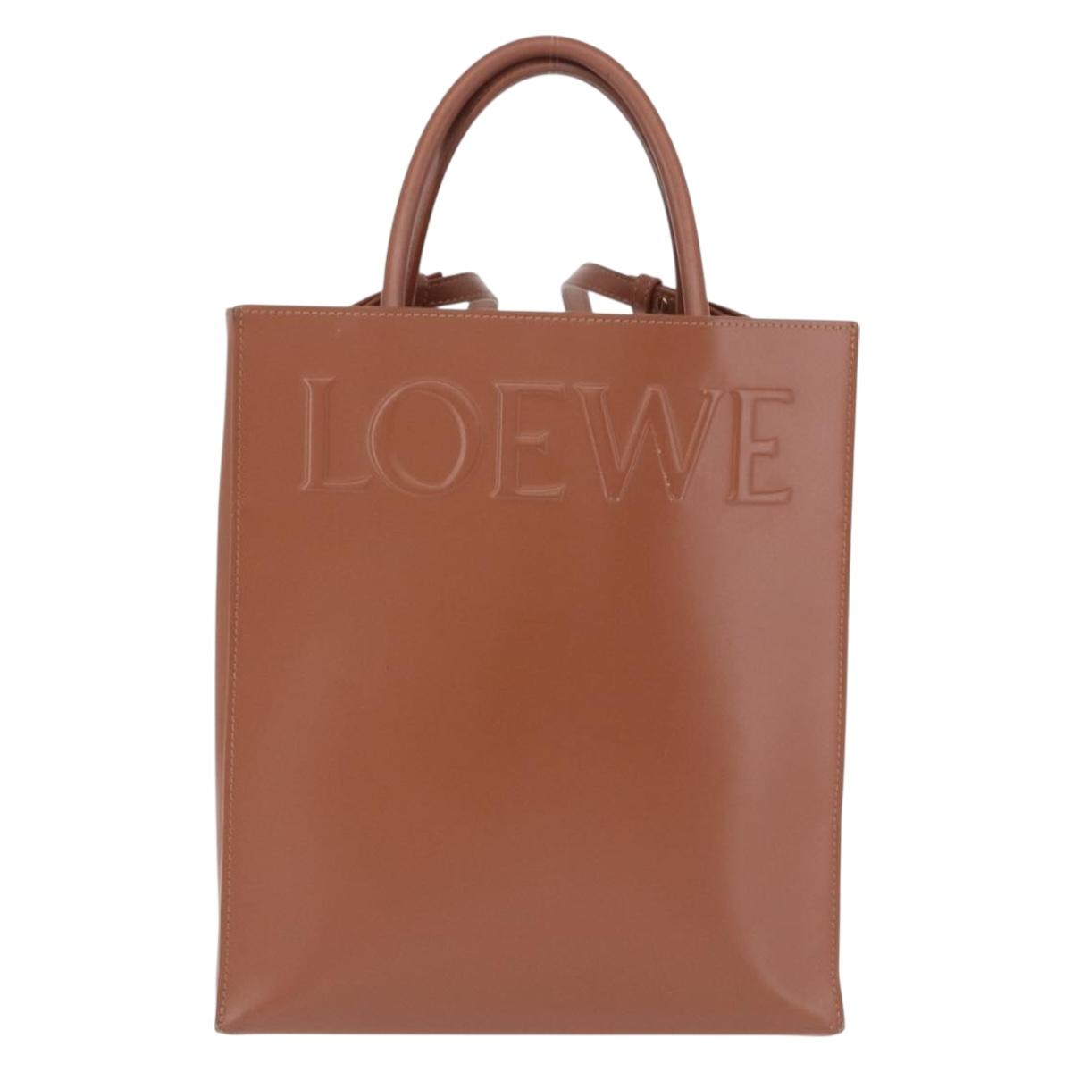 LOEWE Standard A4 Hand Bag Leather 2way Brown Gold Auth 196677A