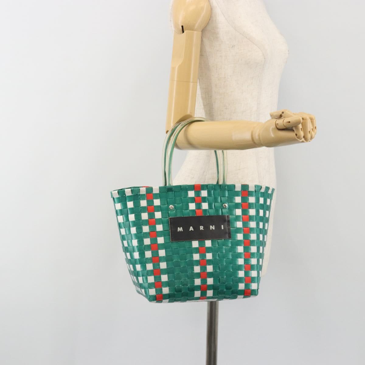 MARNI Basket Bag Vinyl Green Silver Auth 196678A