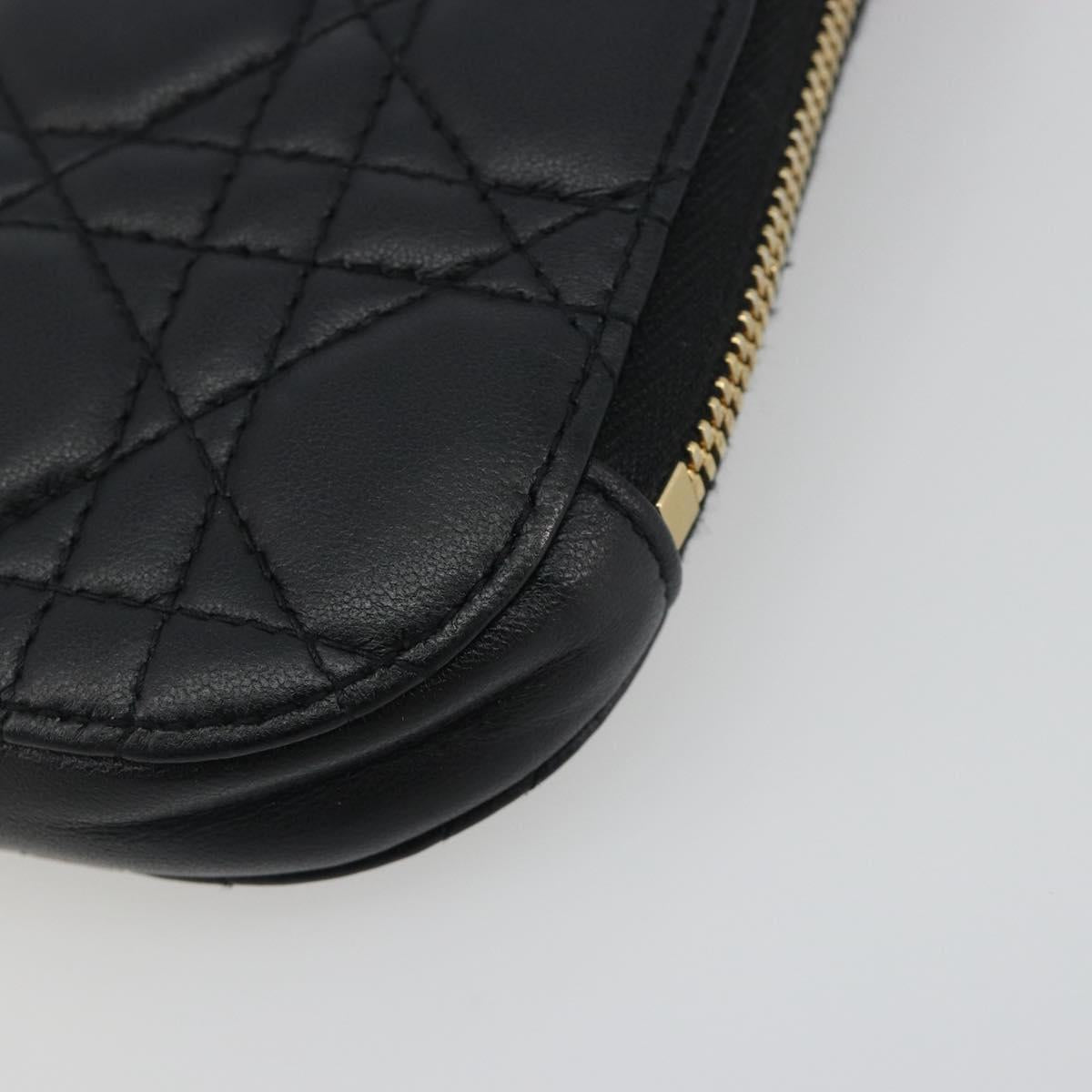 Christian Dior Cannage Phone Holder Leather Black Gold Auth 196679V
