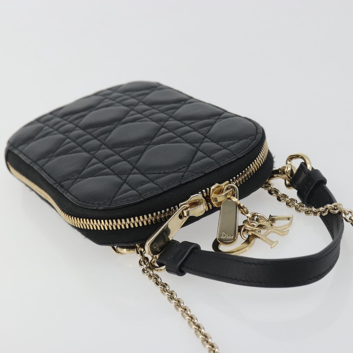 Christian Dior Cannage Phone Holder Leather Black Gold Auth 196679V