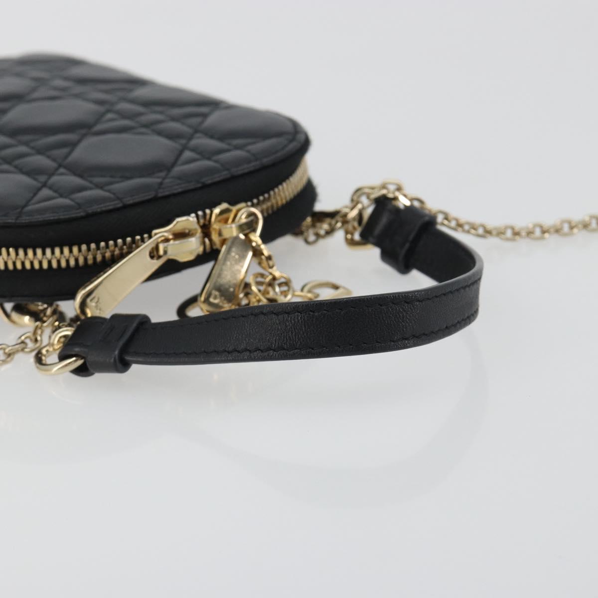 Christian Dior Cannage Phone Holder Leather Black Gold Auth 196679V