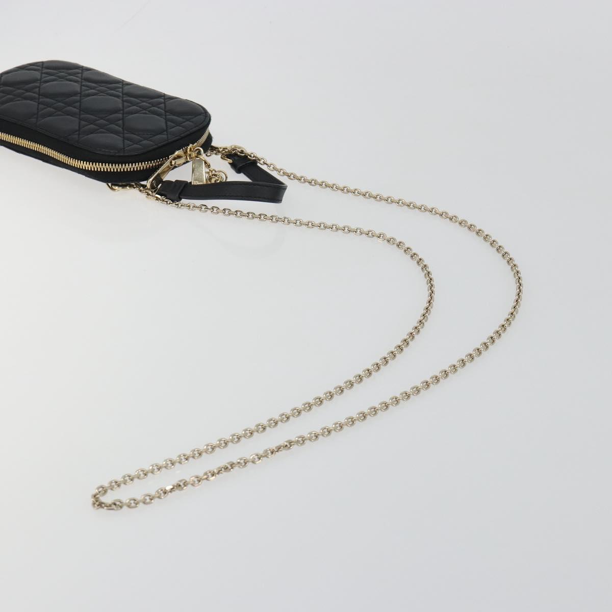 Christian Dior Cannage Phone Holder Leather Black Gold Auth 196679V