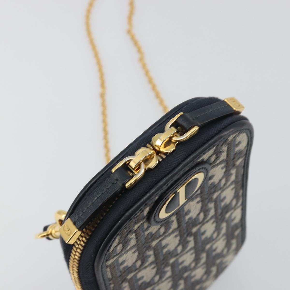 Christian Dior Trotter Canvas Oblique Phone Holder Navy Gold Auth 196681M
