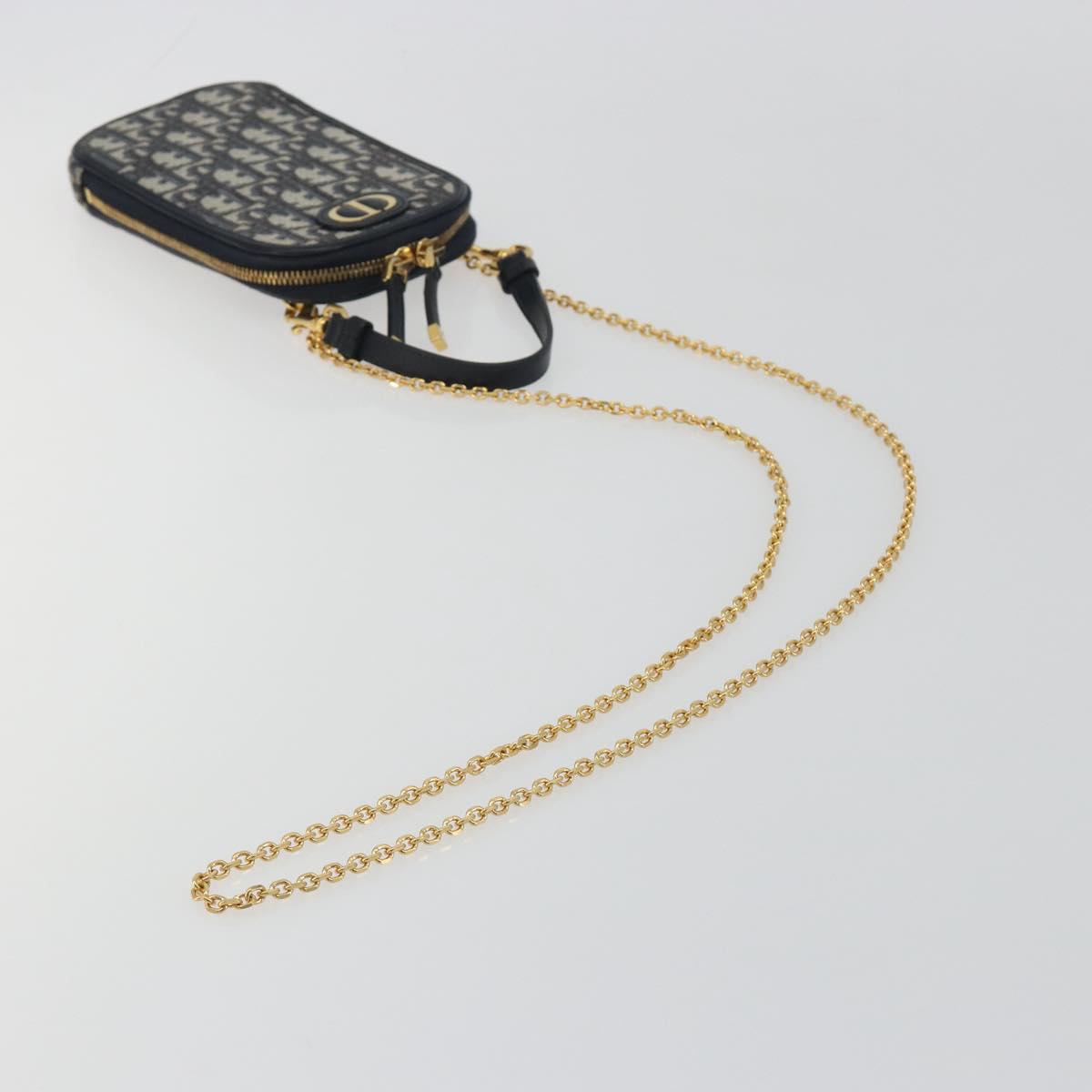 Christian Dior Trotter Canvas Oblique Phone Holder Navy Gold Auth 196681M