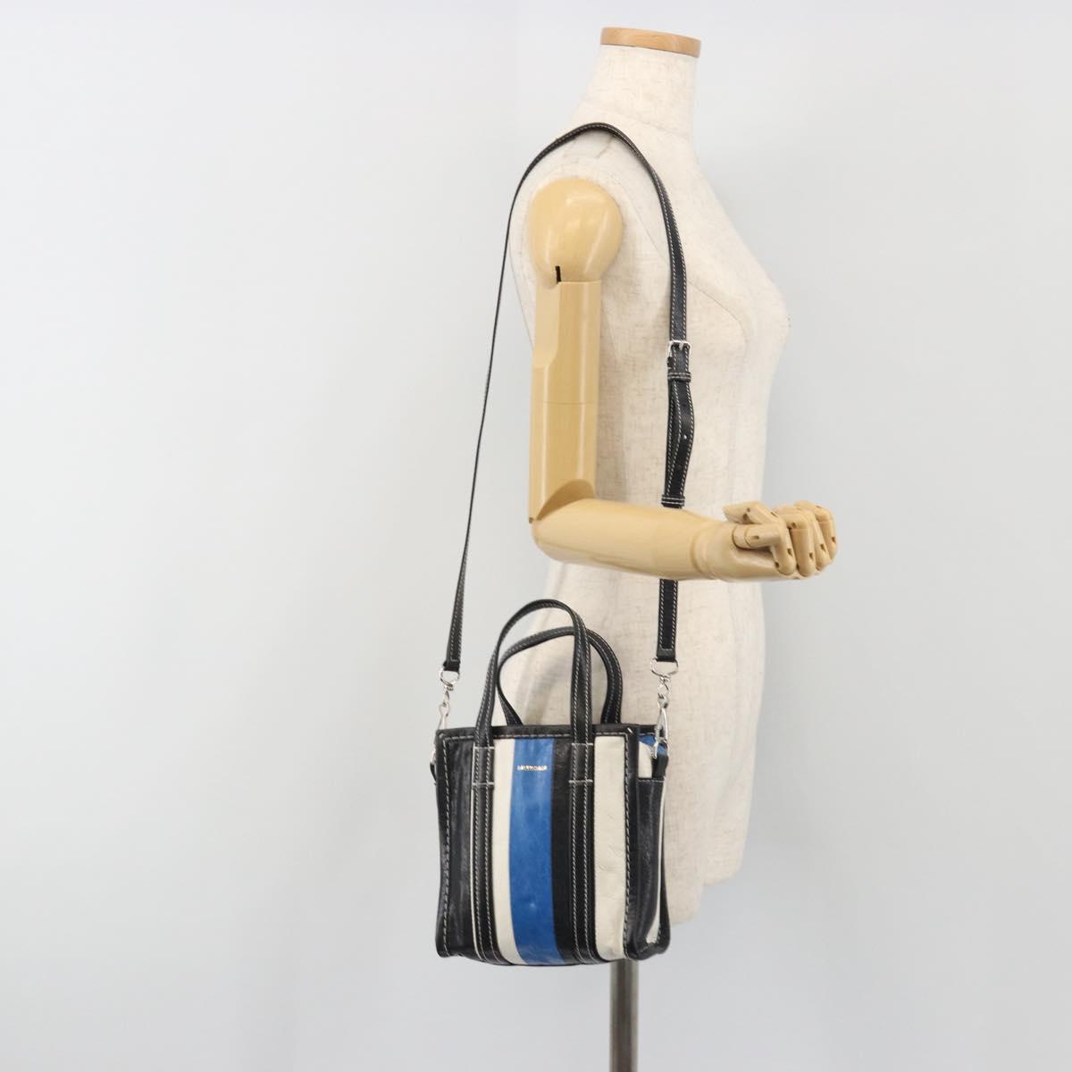 BALENCIAGA Bazaar Shopper XXS Bag Leather 2way Black Silver 513988 Auth 196682A