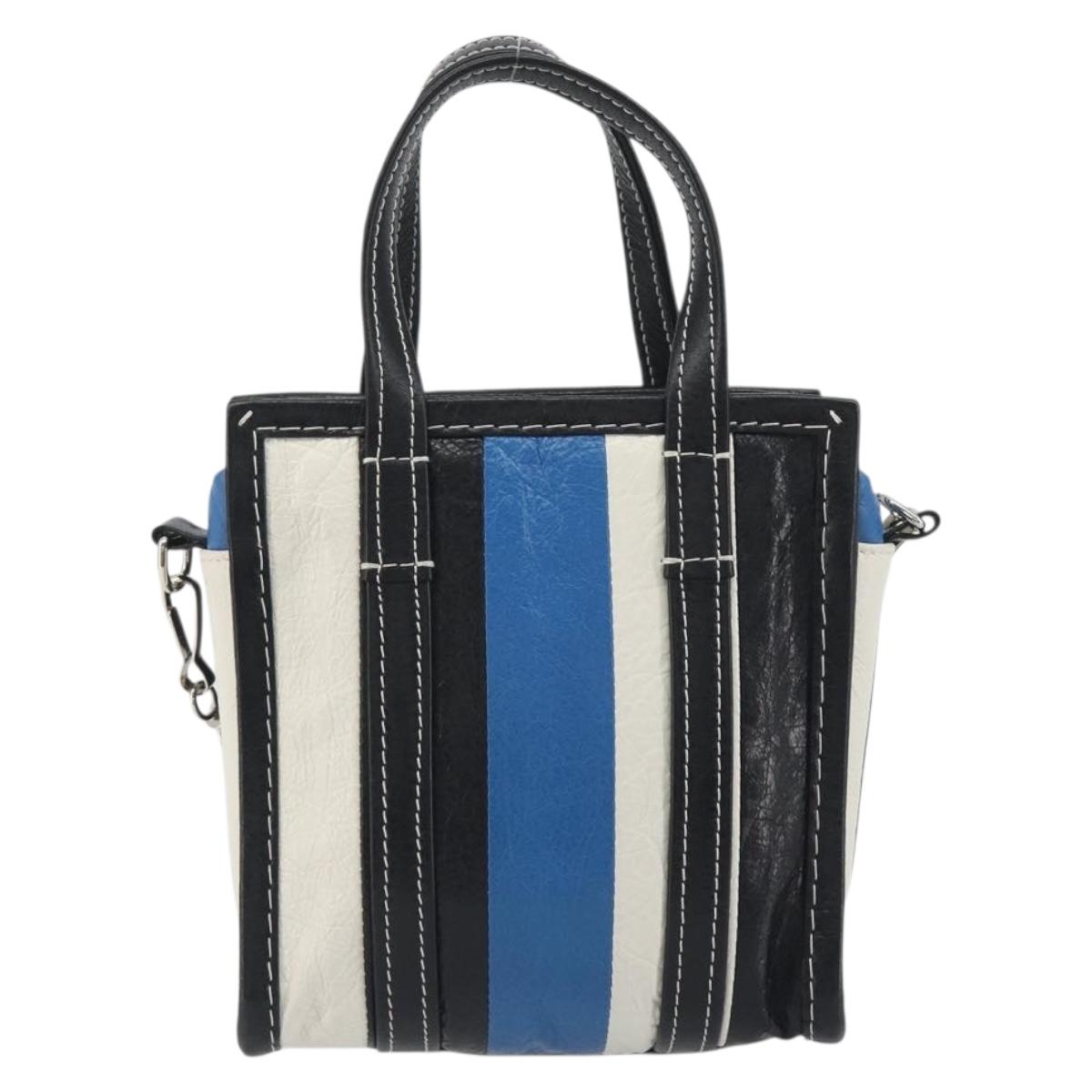 BALENCIAGA Bazaar Shopper XXS Bag Leather 2way Black Silver 513988 Auth 196682A