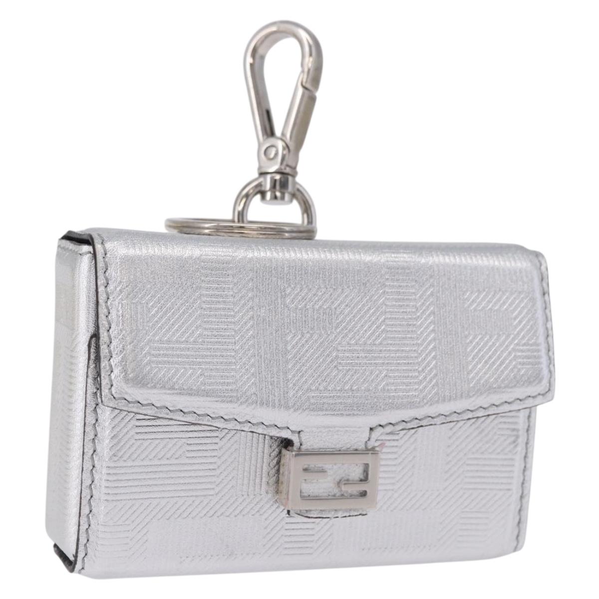 FENDI Nano Mamma Baguette Charm Leather Silver Auth 196684M