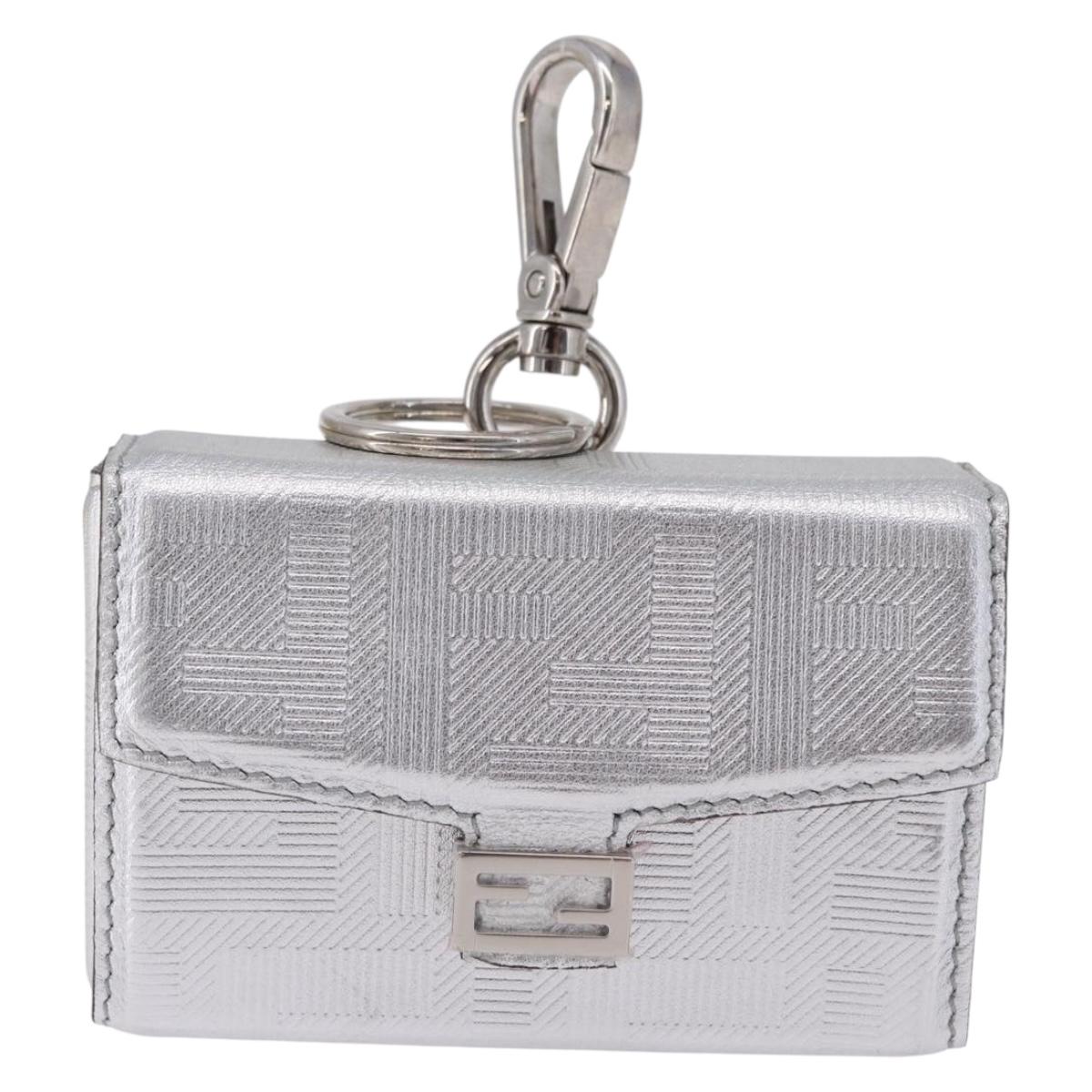 FENDI Nano Mamma Baguette Charm Leather Silver Auth 196684M