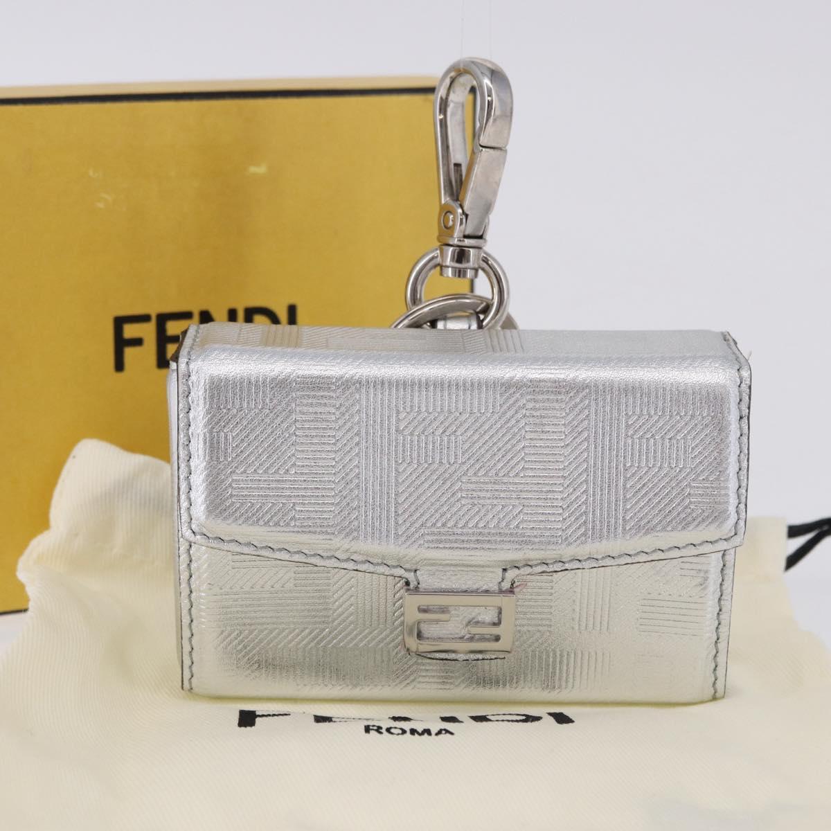 FENDI Nano Mamma Baguette Charm Leather Silver Auth 196684M