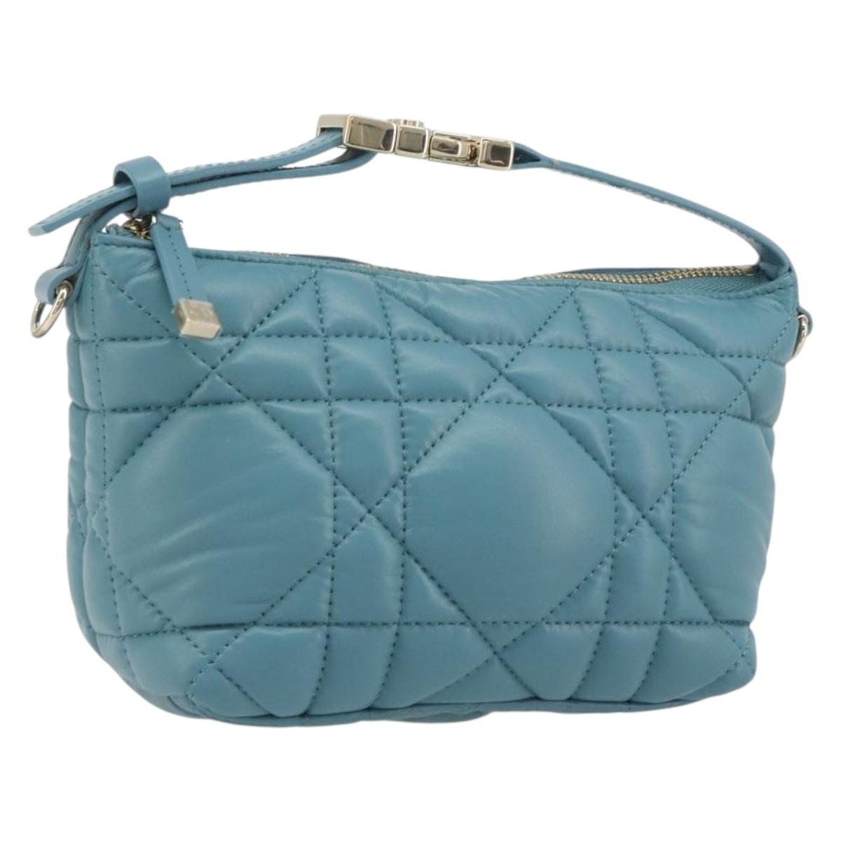 Christian Dior Canage Nomad Pouch Leather Blue Gold Auth 196686A