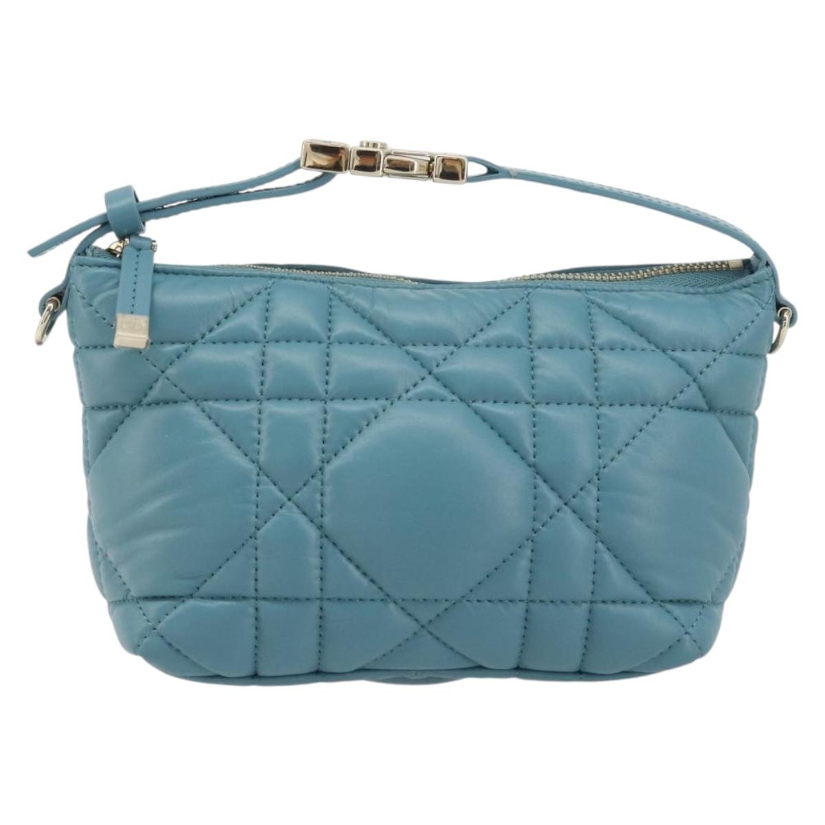 Christian Dior Canage Nomad Pouch Leather Blue Gold Auth 196686A