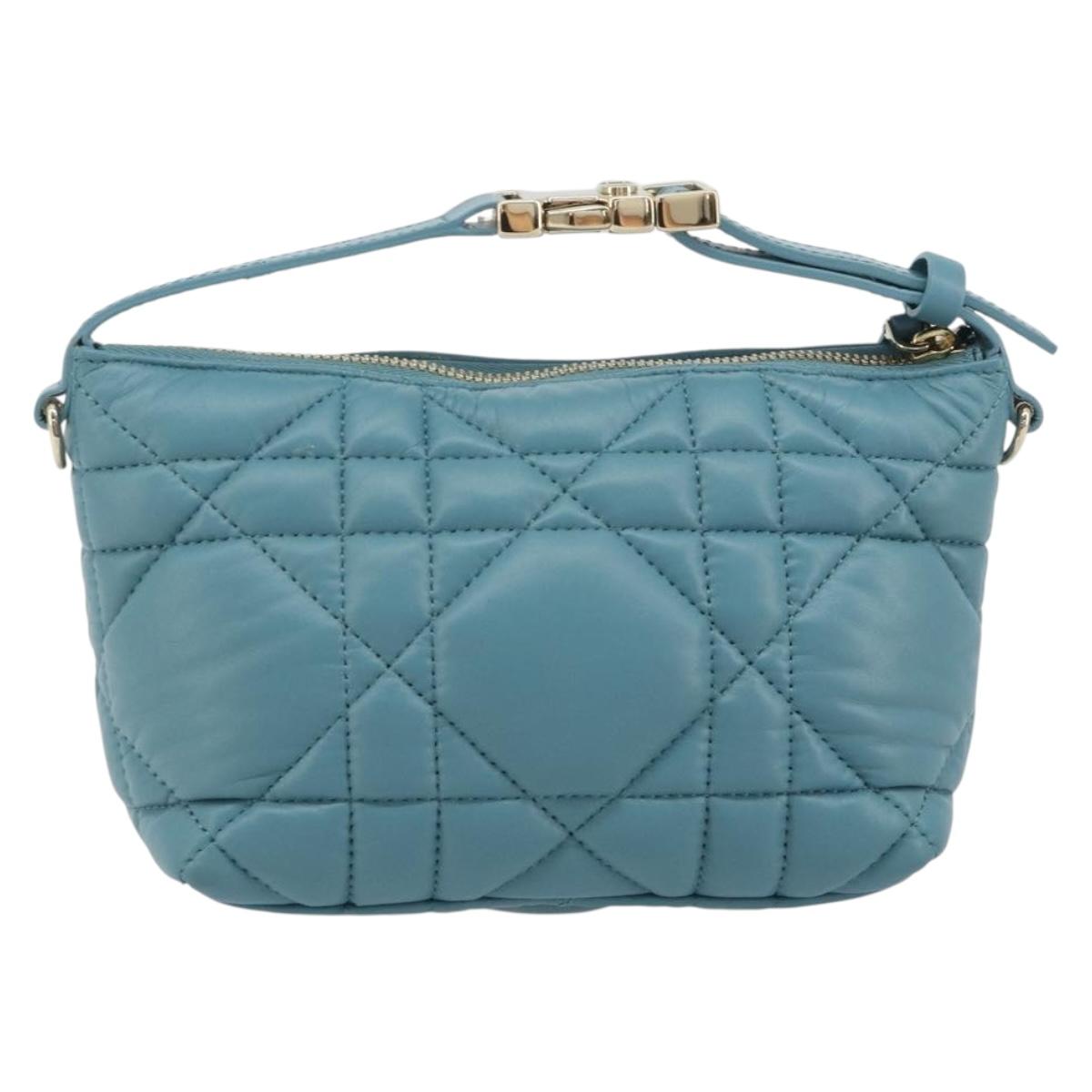 Christian Dior Canage Nomad Pouch Leather Blue Gold Auth 196686A