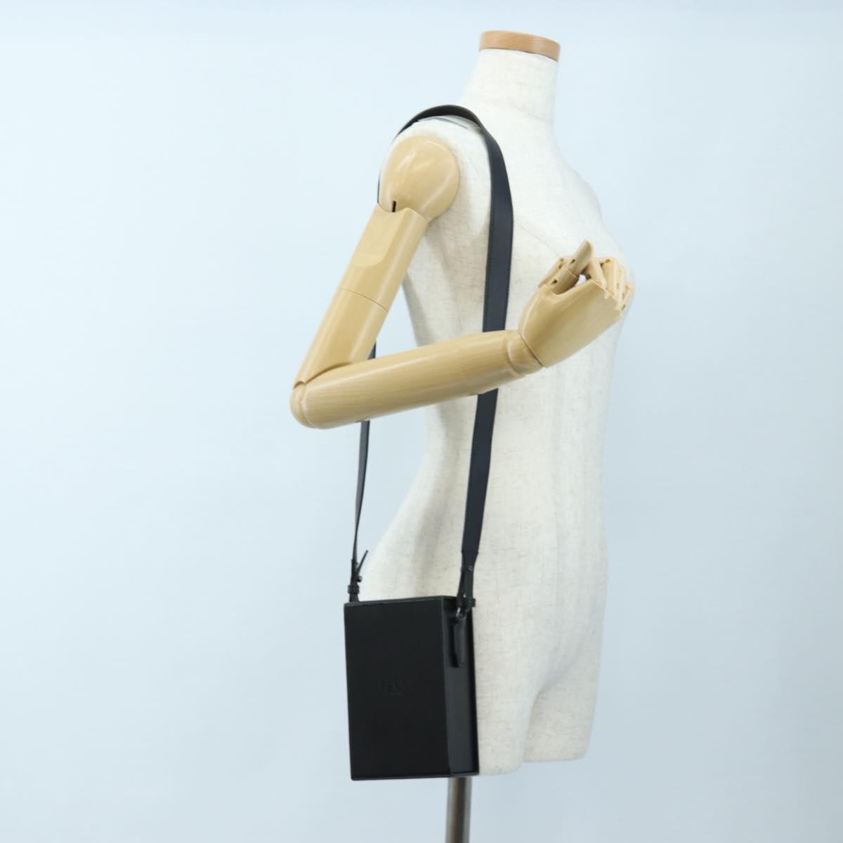 FENDI Box Shoulder Bag Leather Black Silver Auth 196687M