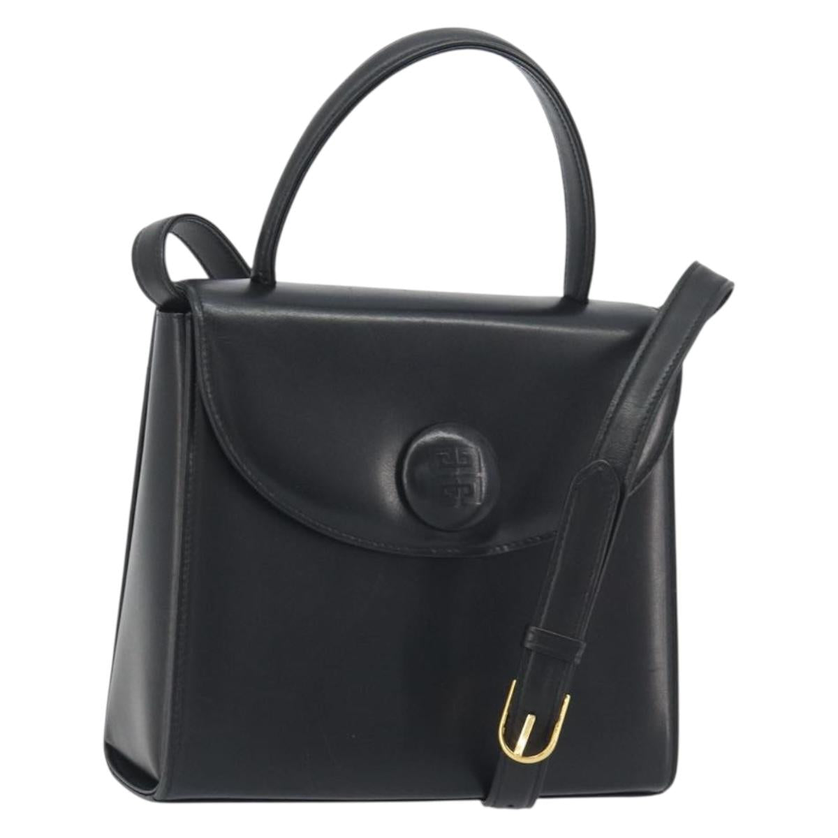 GIVENCHY Hand Bag Leather 2way Black Gold Auth 196688A