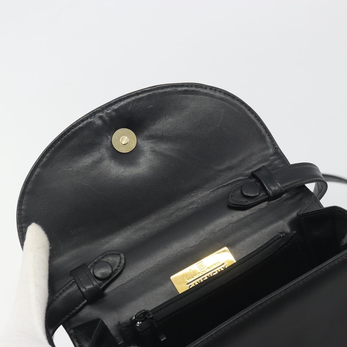 GIVENCHY Hand Bag Leather 2way Black Gold Auth 196688A