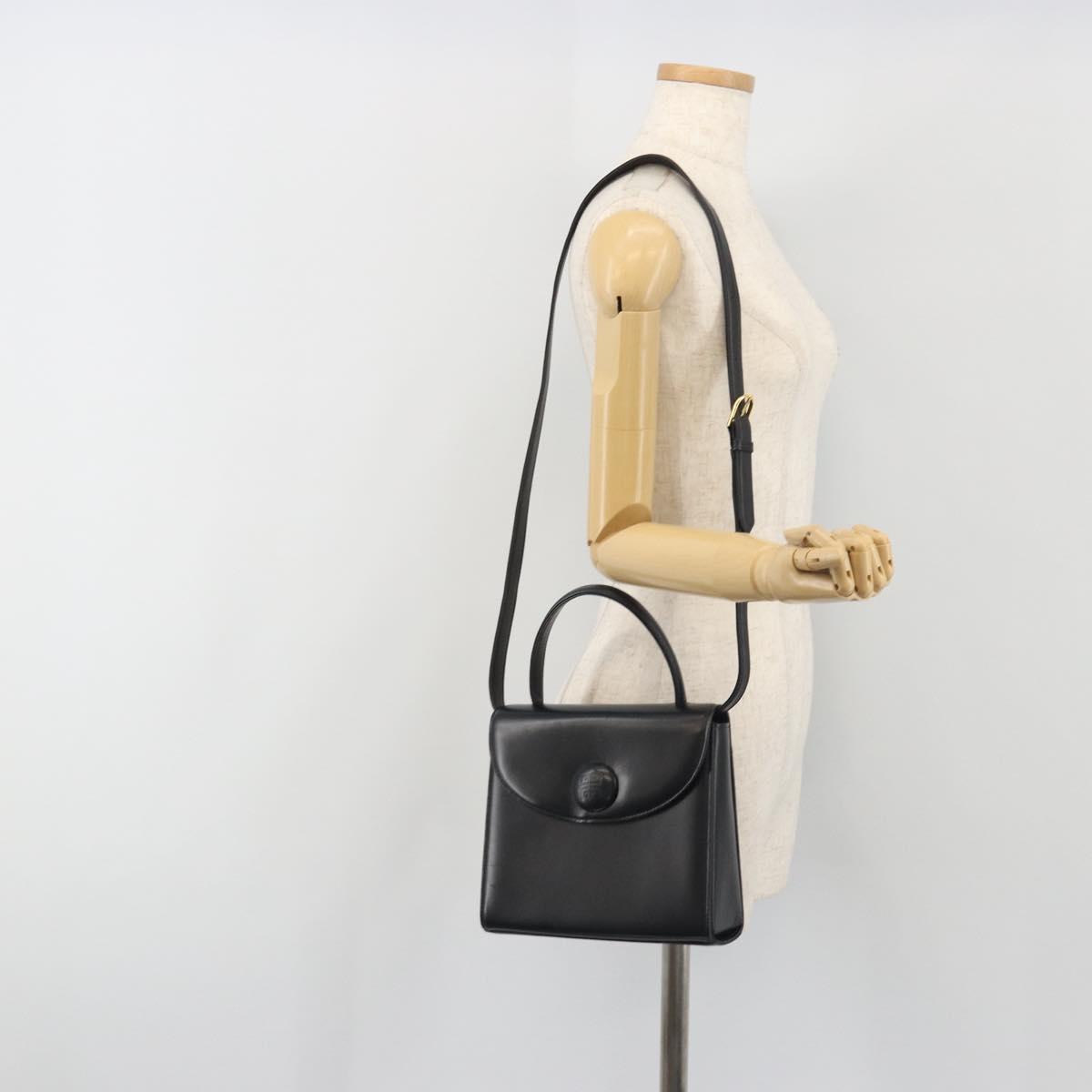 GIVENCHY Hand Bag Leather 2way Black Gold Auth 196688A