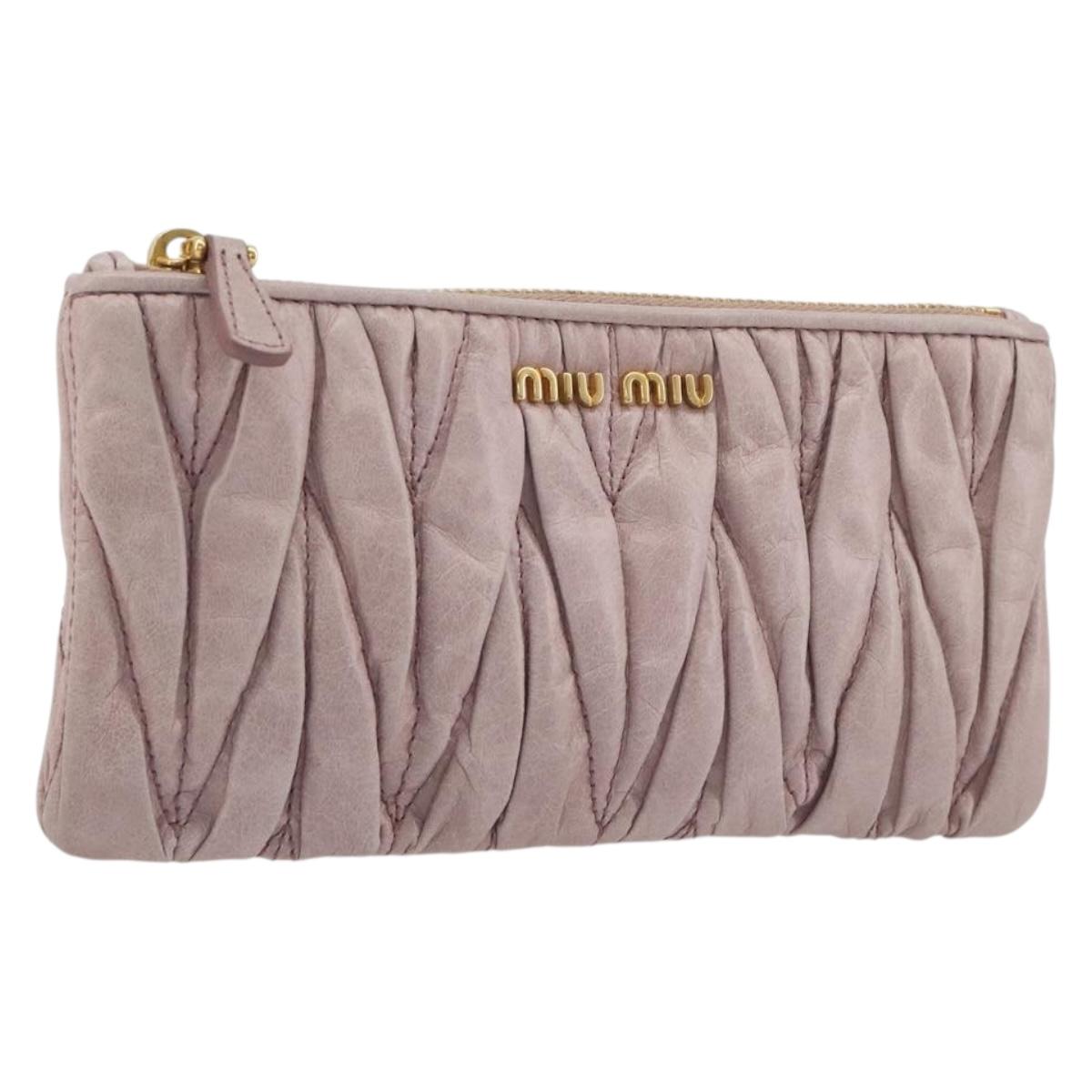 Miu Miu Pouch Leather Pink Gold Auth 196689A