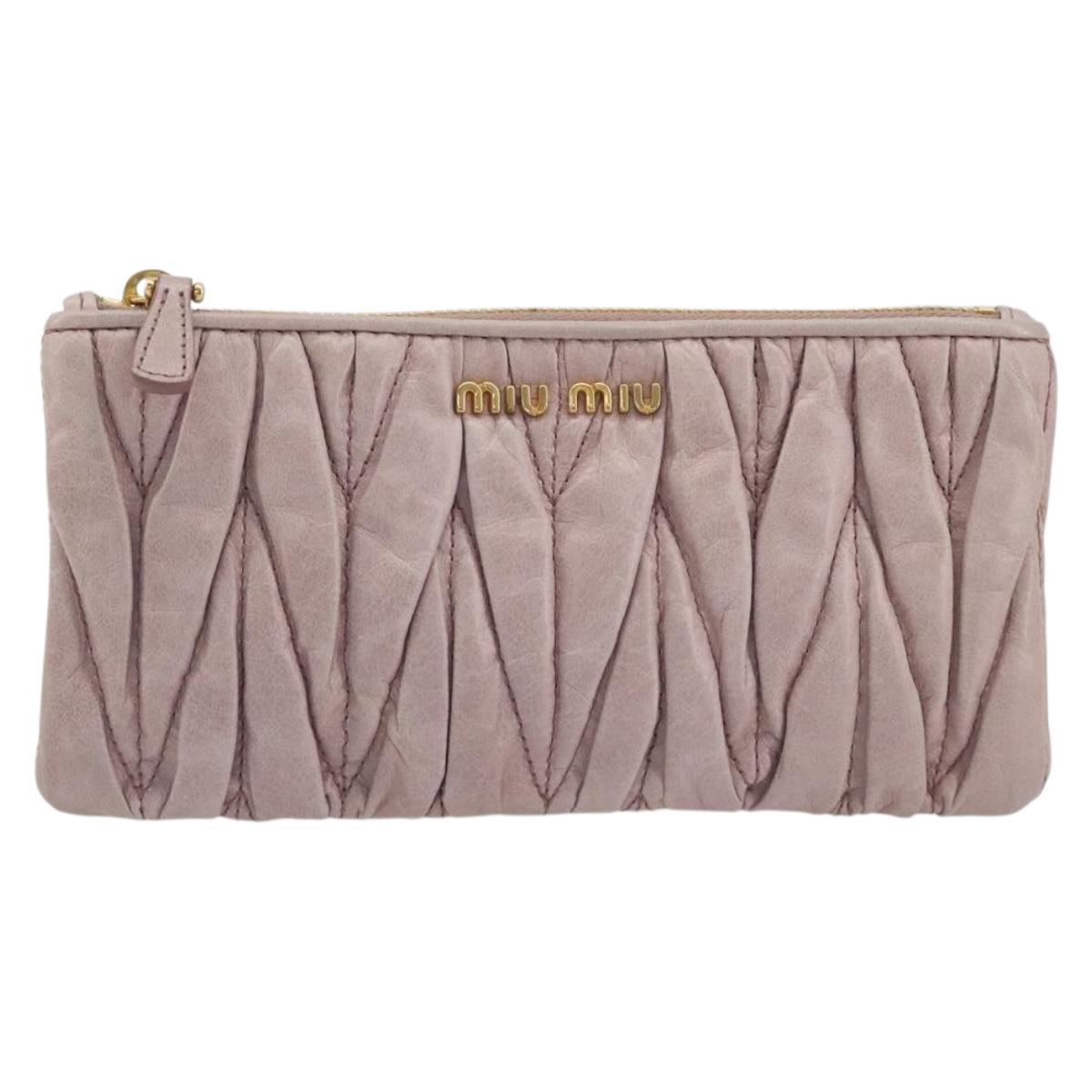 Miu Miu Pouch Leather Pink Gold Auth 196689A
