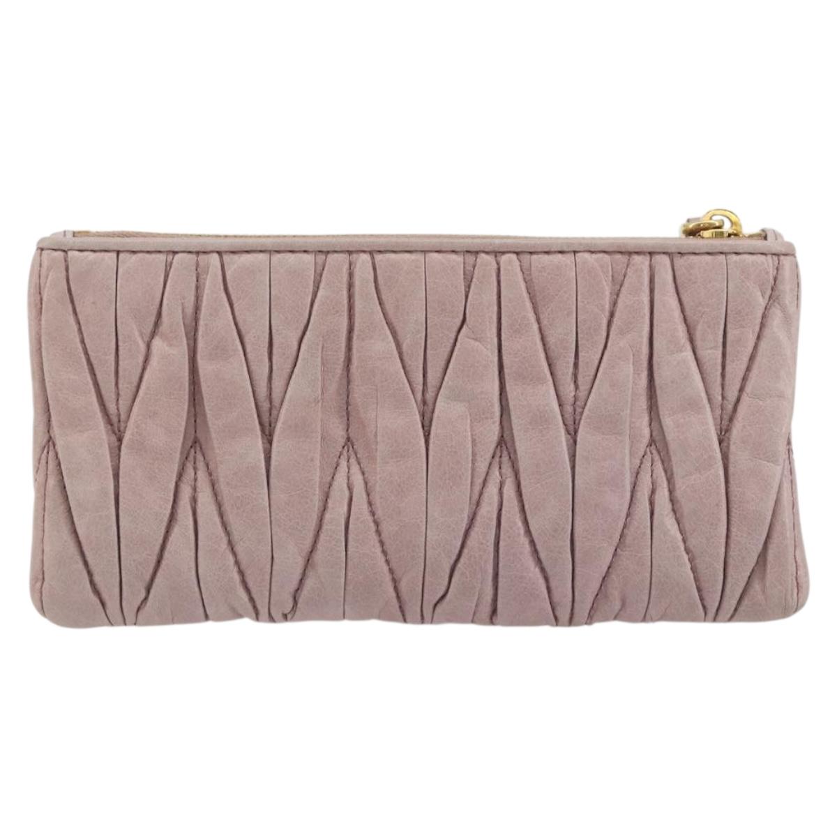 Miu Miu Pouch Leather Pink Gold Auth 196689A
