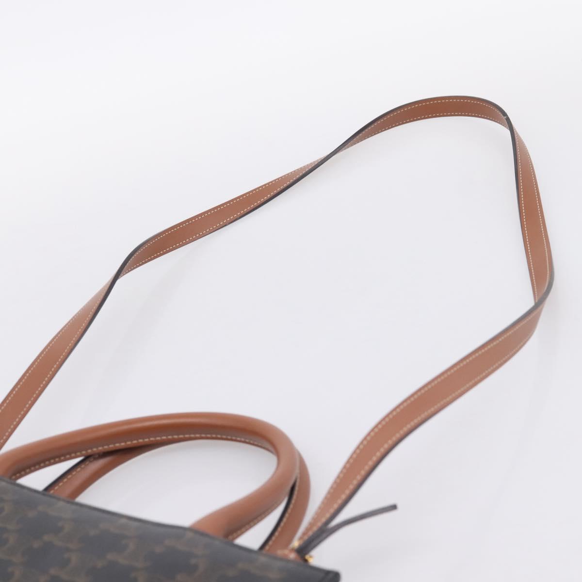 CELINE Macadam Canvas Vertical Cabas Small Hand Bag PVC Brown Gold Auth 196692V