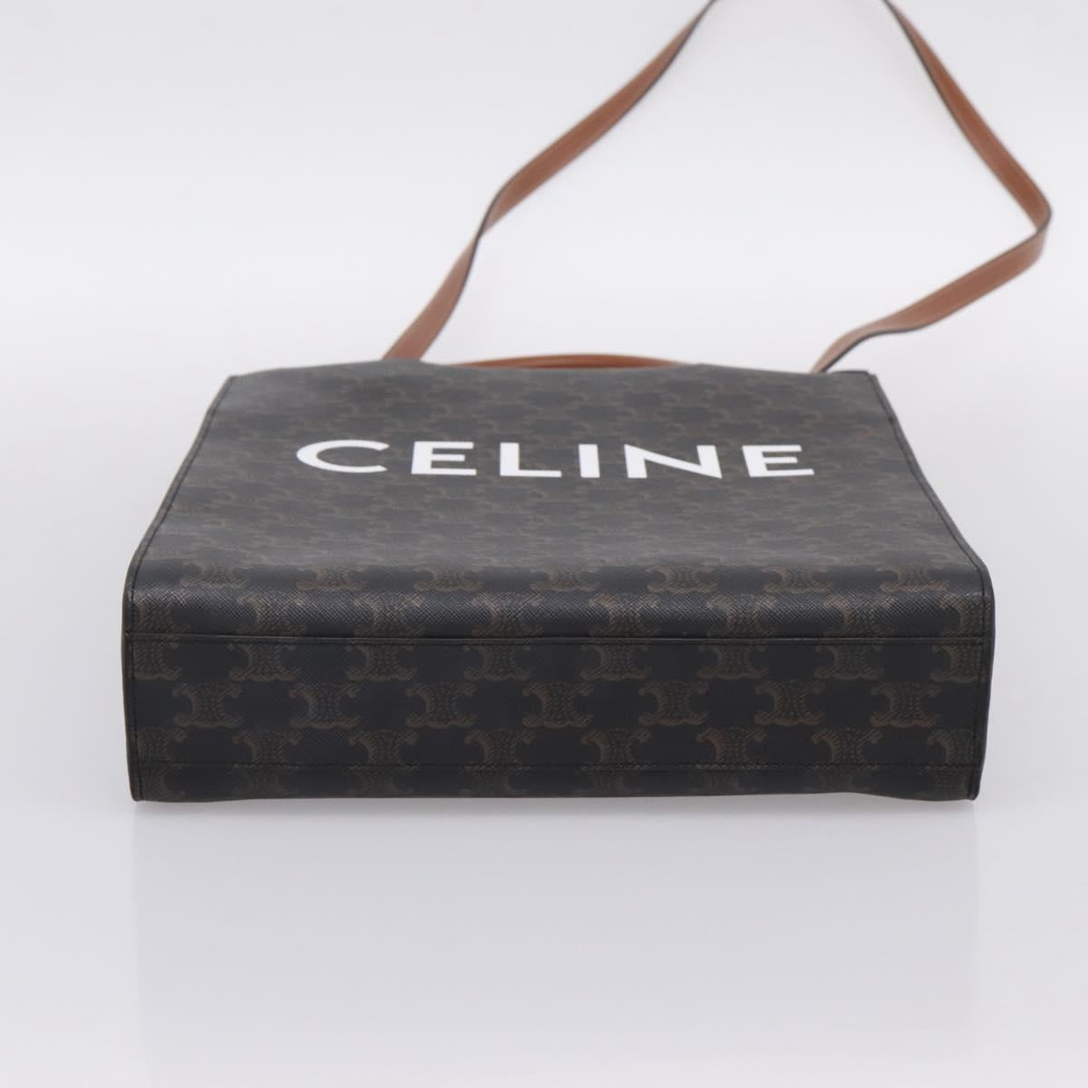 CELINE Macadam Canvas Vertical Cabas Small Hand Bag PVC Brown Gold Auth 196692V
