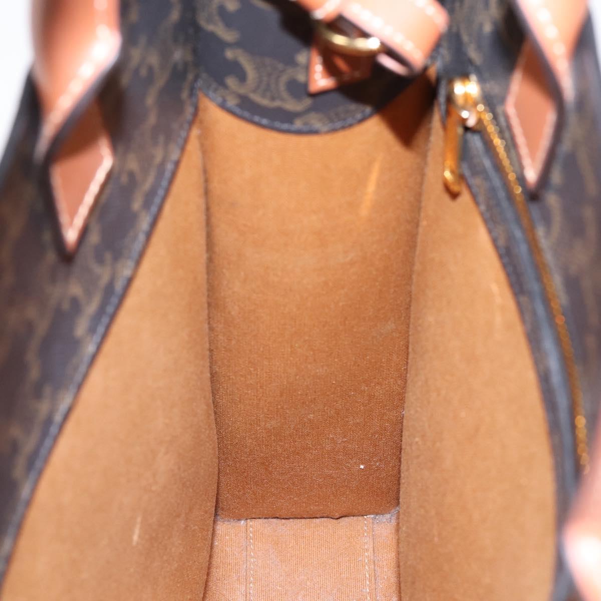 CELINE Macadam Canvas Vertical Cabas Small Hand Bag PVC Brown Gold Auth 196692V