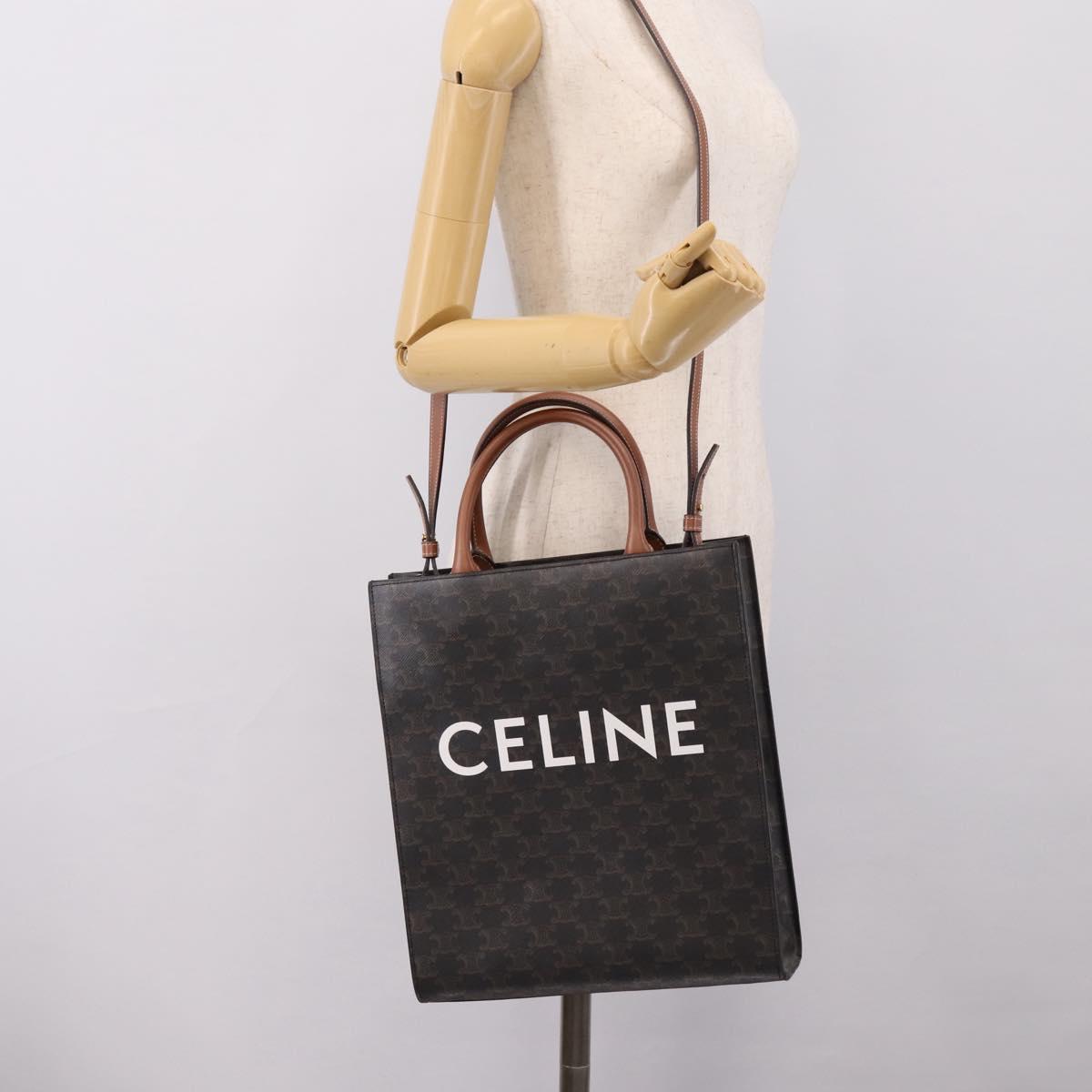 CELINE Macadam Canvas Vertical Cabas Small Hand Bag PVC Brown Gold Auth 196692V