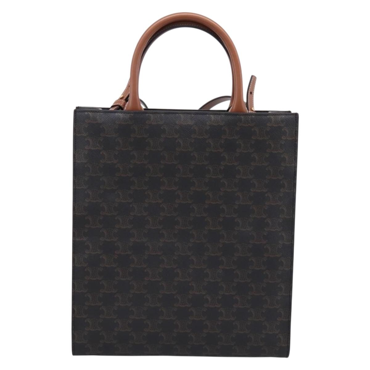 CELINE Macadam Canvas Vertical Cabas Small Hand Bag PVC Brown Gold Auth 196692V