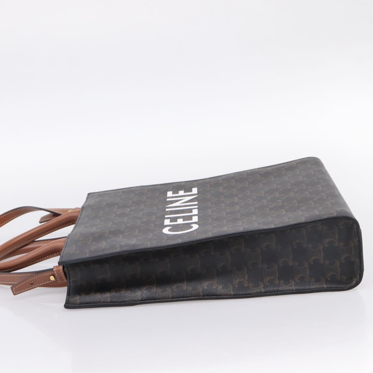 CELINE Macadam Canvas Vertical Cabas Small Hand Bag PVC Brown Gold Auth 196692V