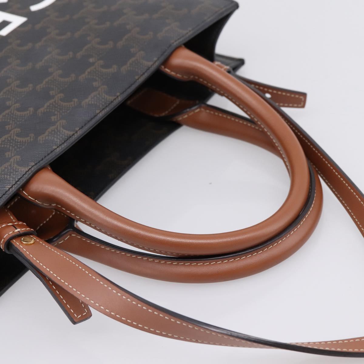 CELINE Macadam Canvas Vertical Cabas Small Hand Bag PVC Brown Gold Auth 196692V