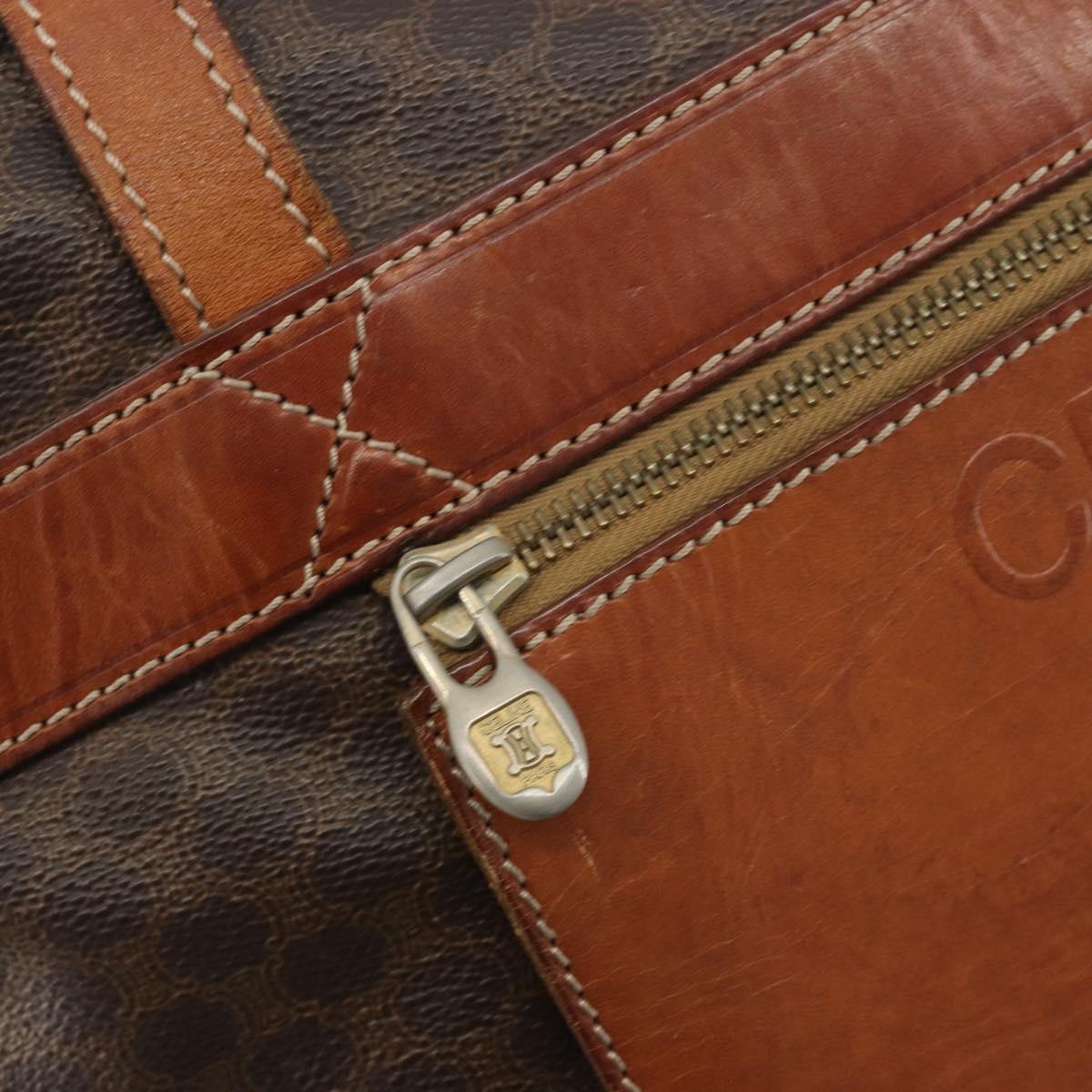 CELINE Macadam Canvas Shoulder Bag PVC Leather Brown Gold Auth 196695A