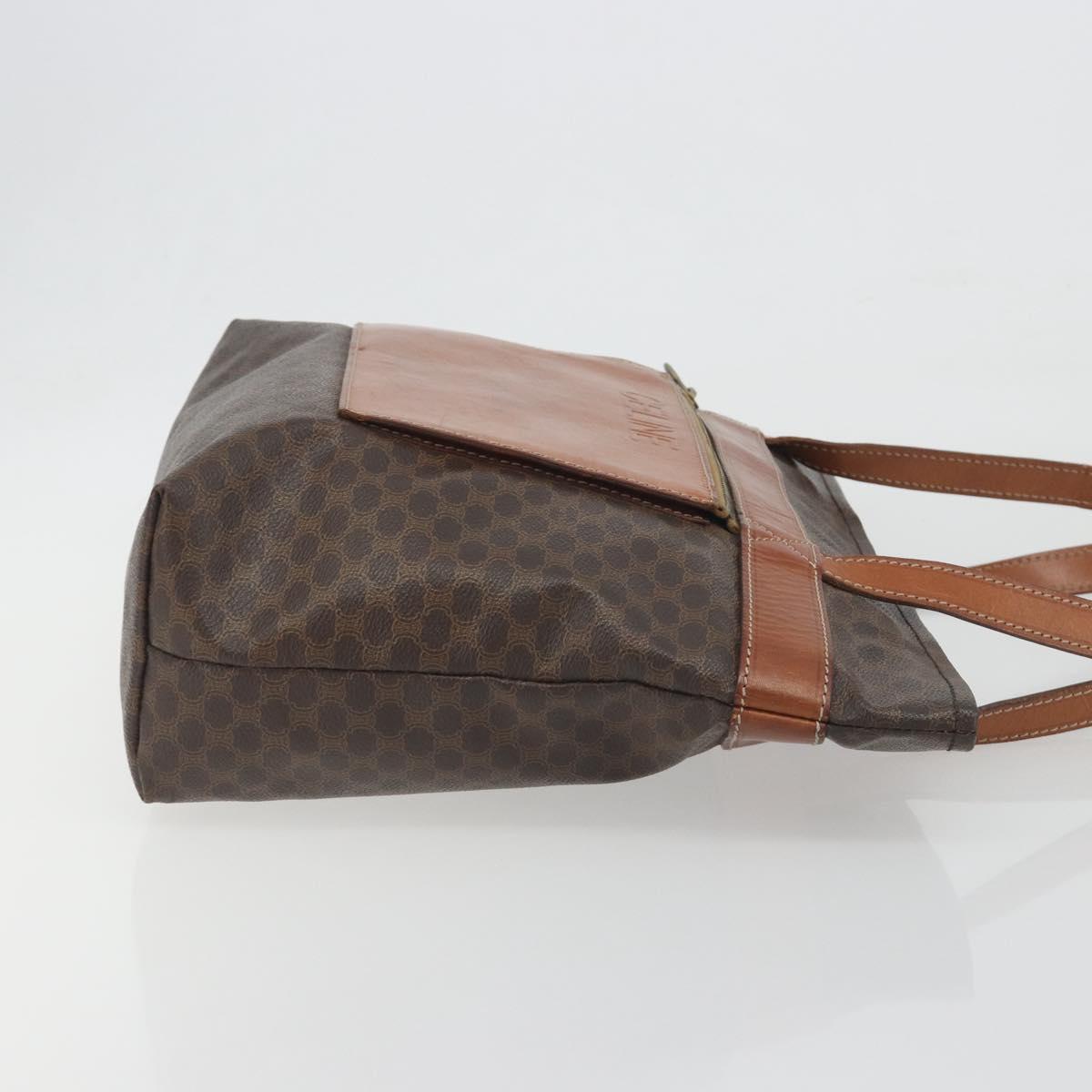 CELINE Macadam Canvas Shoulder Bag PVC Leather Brown Gold Auth 196695A